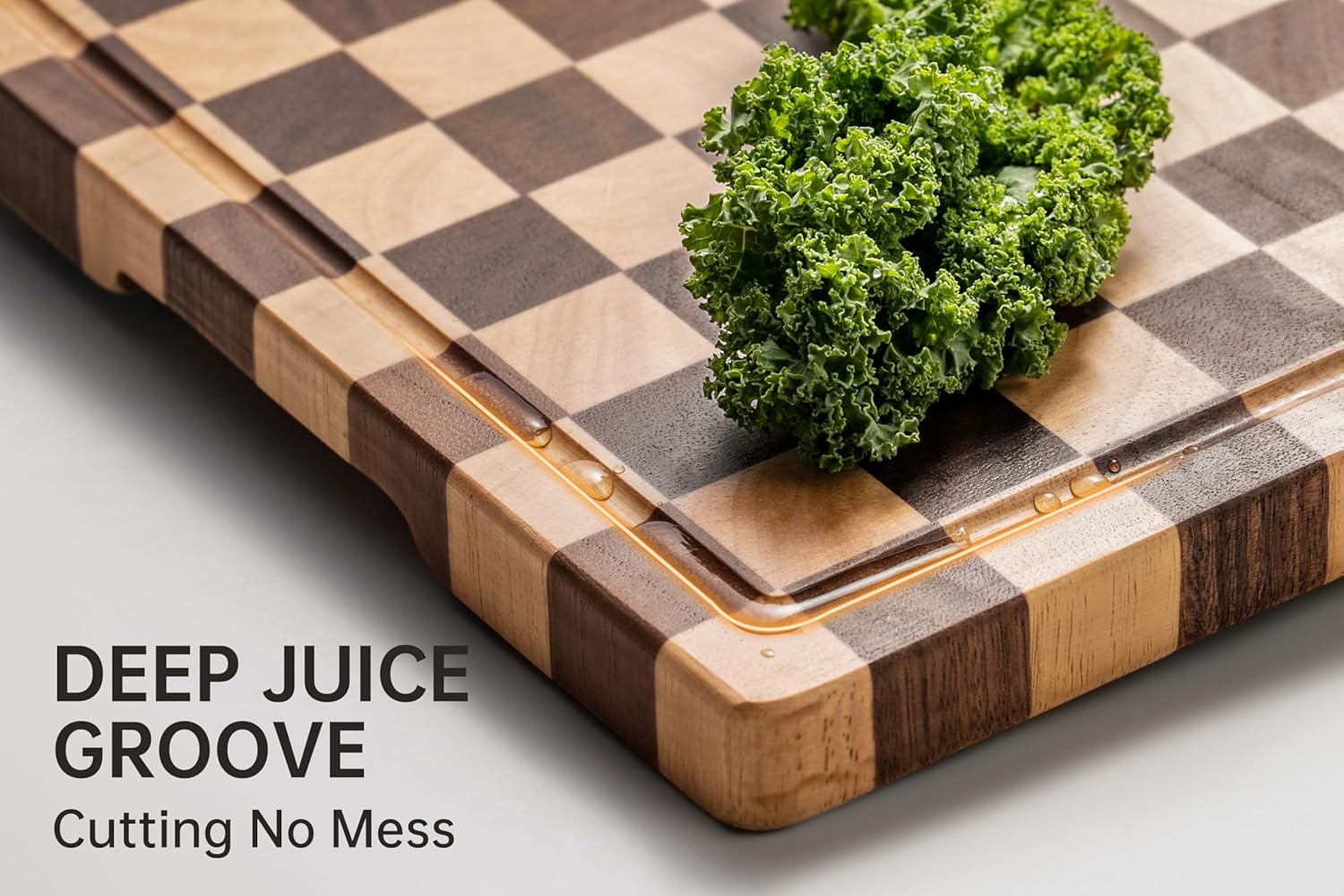 THETCHRY Cutting Boards for Kitchen, Design in USA Large Acacia Wood Chopping Board, Checkered Cutting Board with Juice Grooves & Handles, Butcher Block Serving Tray with Gift Box 16.5" X 11.6" X 0.8" image number 1