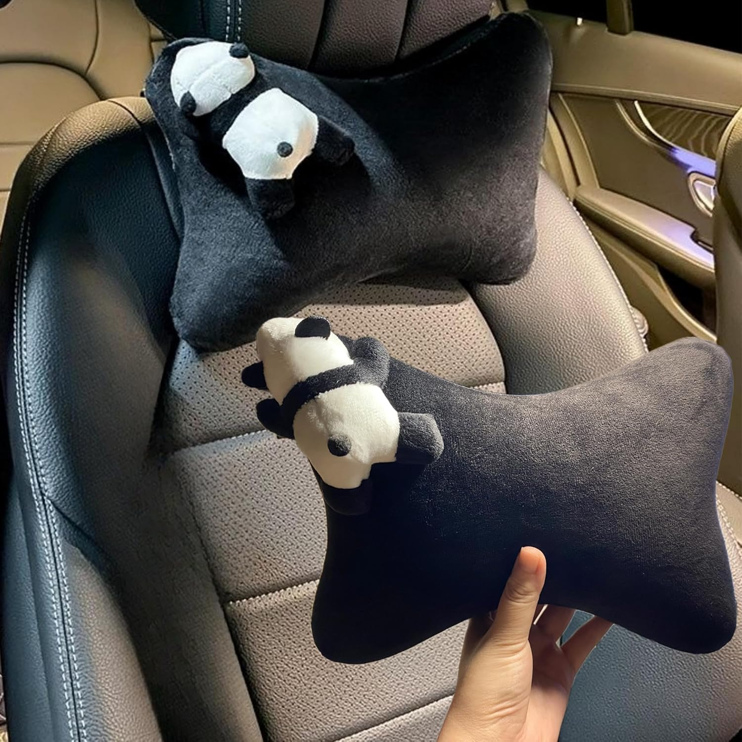 Car Headrest Pillow 2PCS Plush Bear ＆ Bunny Car Seat Headrest Pillow - Memory Foam Neck Support Cushions for Comfortable Driving, Easy Install & Washable (Pink)