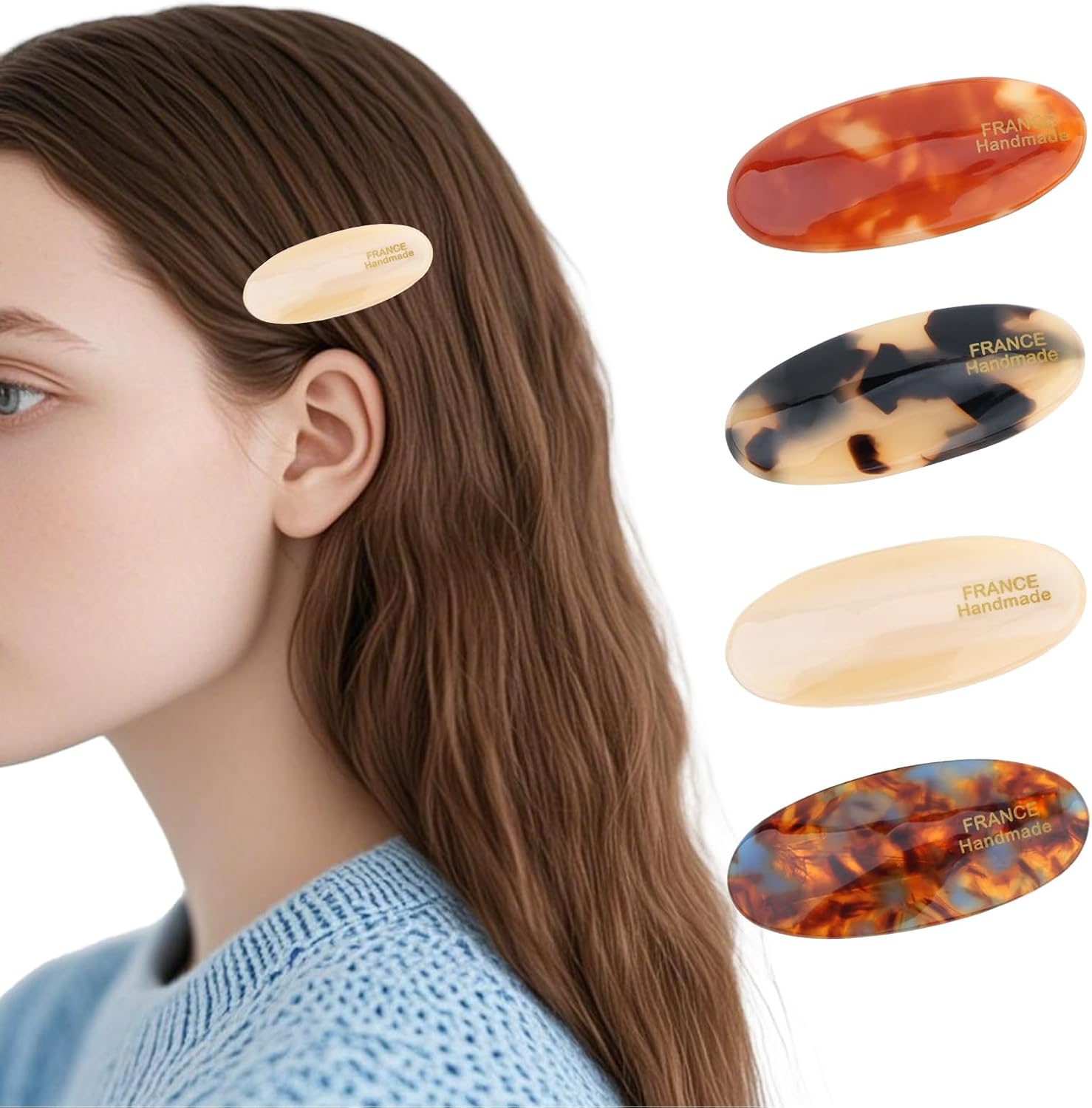 PRUADEOR Set of 4 Women'S French Handmade Hair Clips Oval Hair Clips for Women image number 6