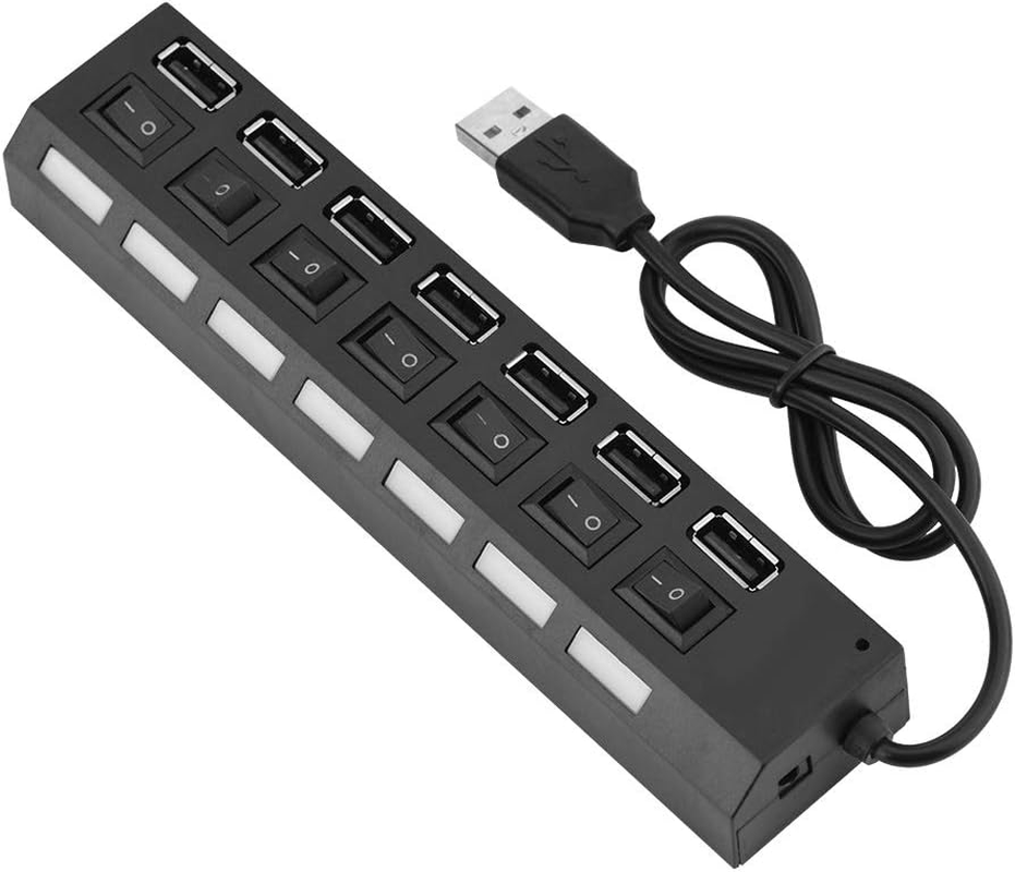 7 Port USB Hub, 480Mbps USB Hub 7 Ports Hub, USB Mobile Phone Headphone for Keyboard Printer image number 4