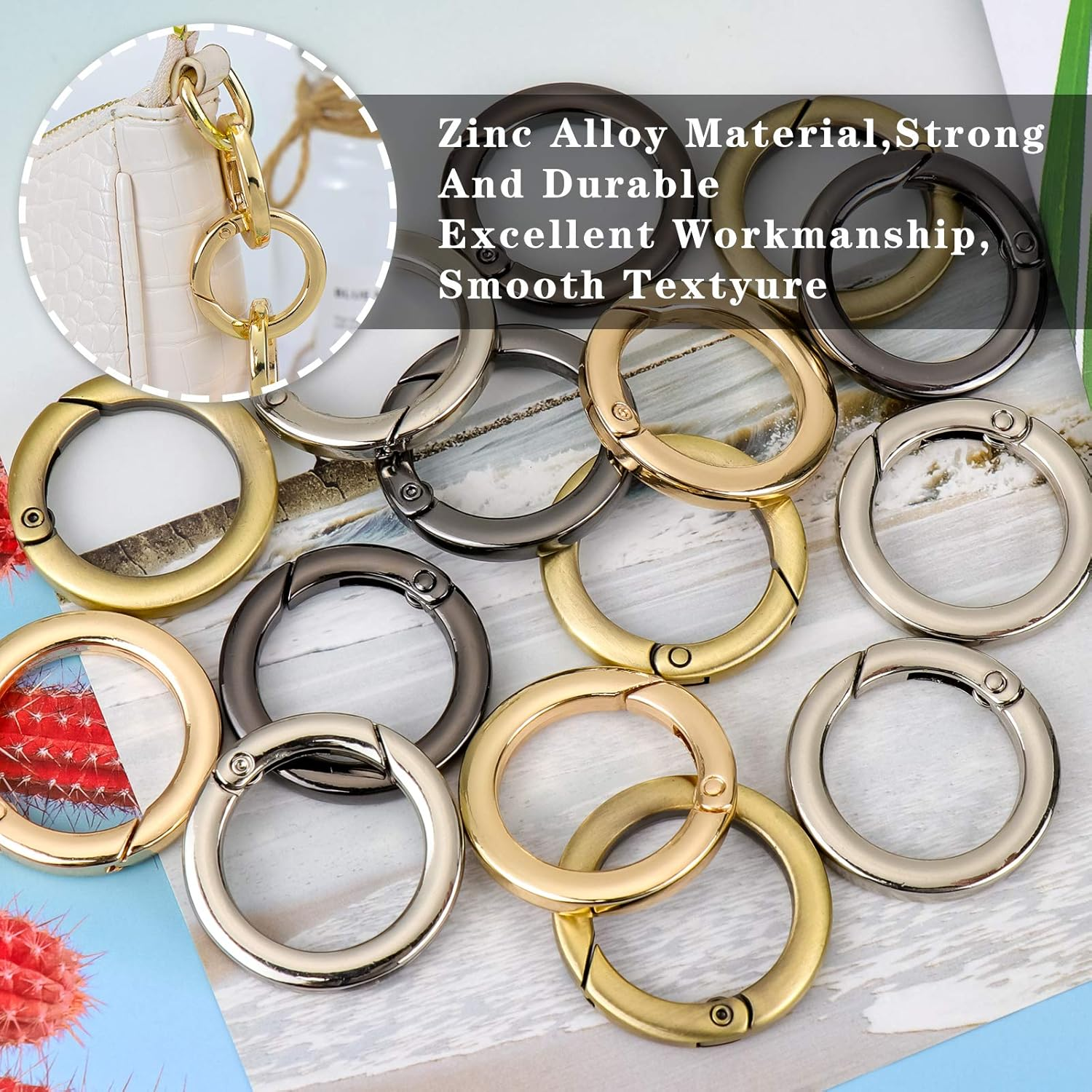 Hysagtek Spring O Rings, 16 Pcs round Spring Snap Clip Hook 35Mm round Carabiner Clips Trigger Heavy Duty Keyring Buckle for Bags Purses Key Chains Crafts, 4 Colors image number 2