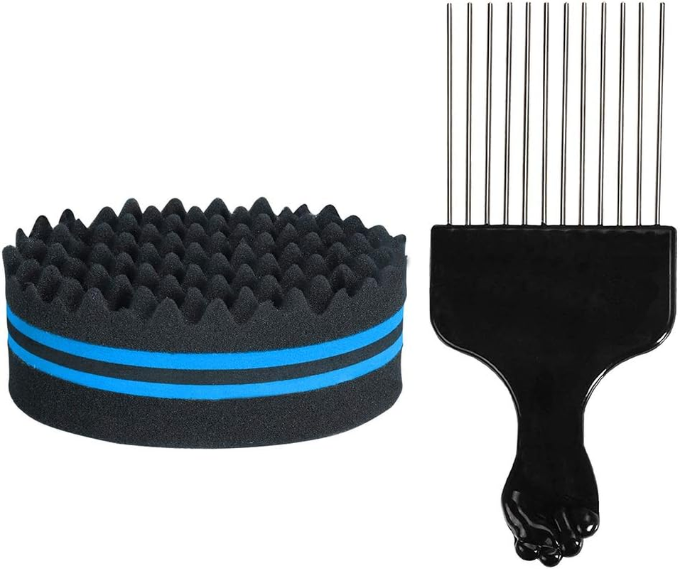 RAYWE Hair Brush Sponge with Big Holes Metal Hair Pick Comb Double-Sided Sponge Afro Comb for Hair Styling image number 5