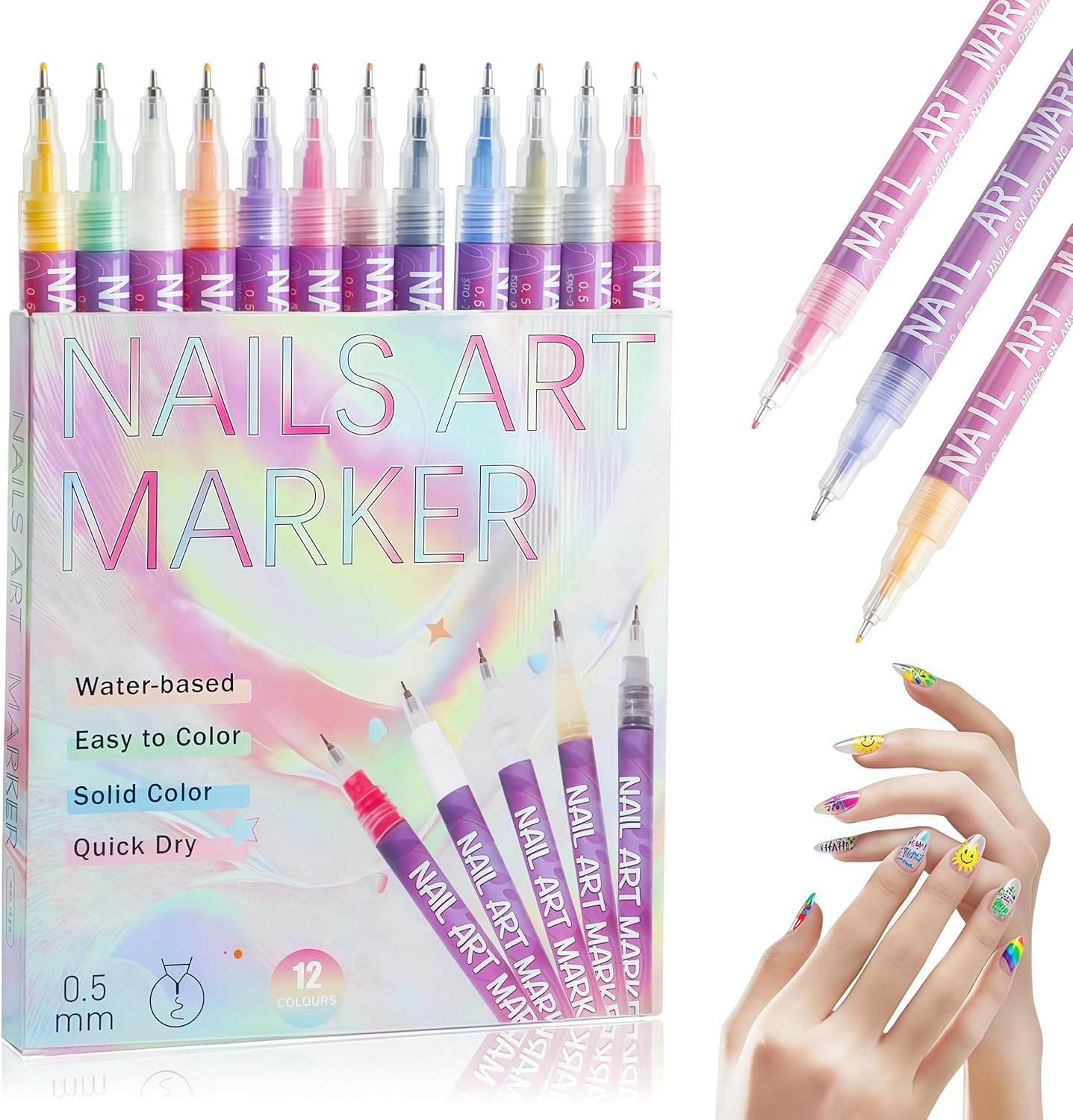 Nail Art Pens Drawing Set, 12 Colors 3D Quick-Dry 0.5MM Nail Polish Pens, 2026 DIY Nail Art Marker Graffiti Dotting Pen for Nails Art Design Manicure Nail DIY Decoration image number 6