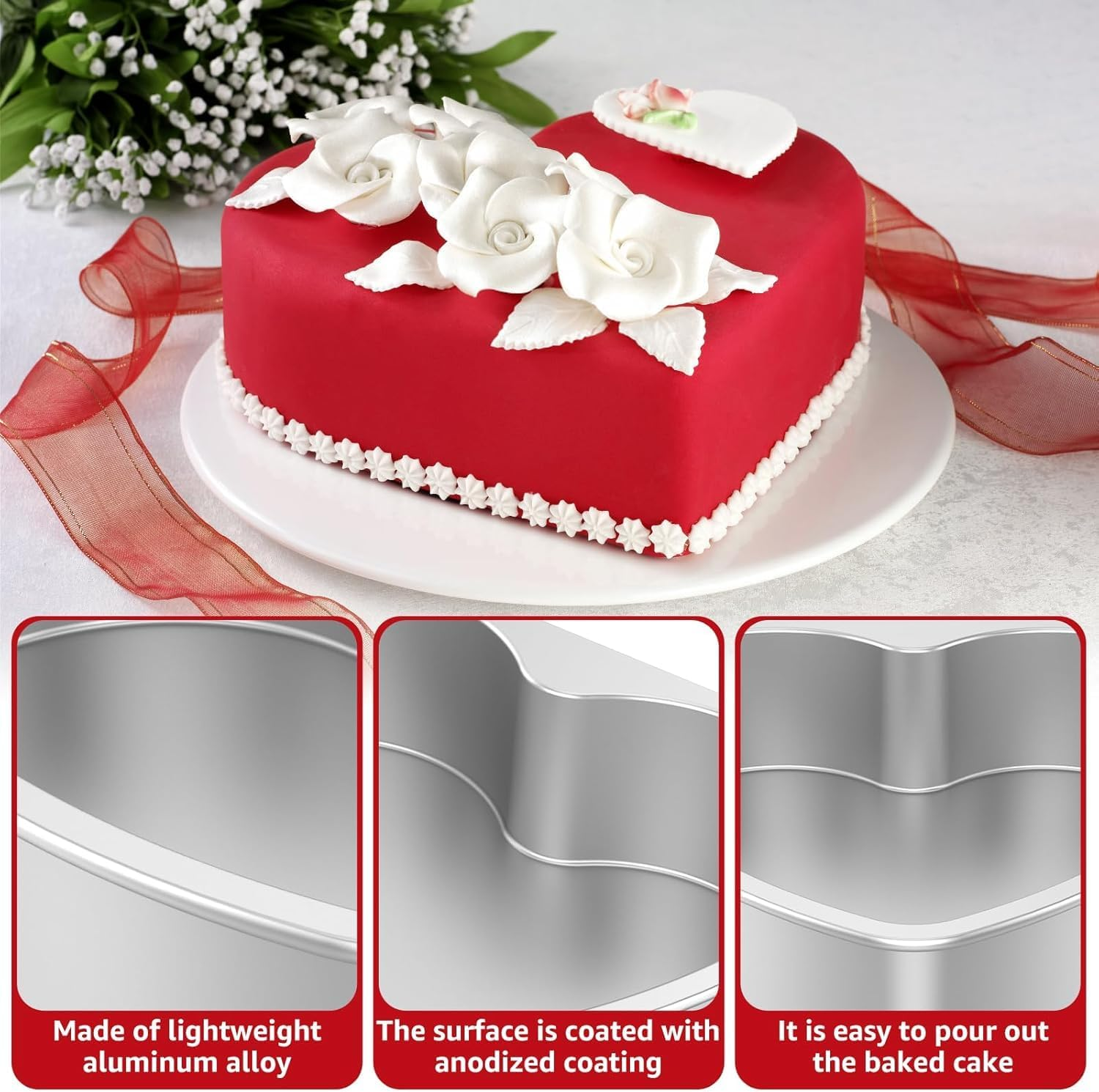PENGQIMM 2Pcs Heart Shaped Cake Tin,10 Inch Heart Shape Cake Pans Cake Baking Tray Cheesecake Molds Love Cake Moulds Reusable Nonstick for Baking, Bakeware Wedding Birthday Christmas Party image number 6