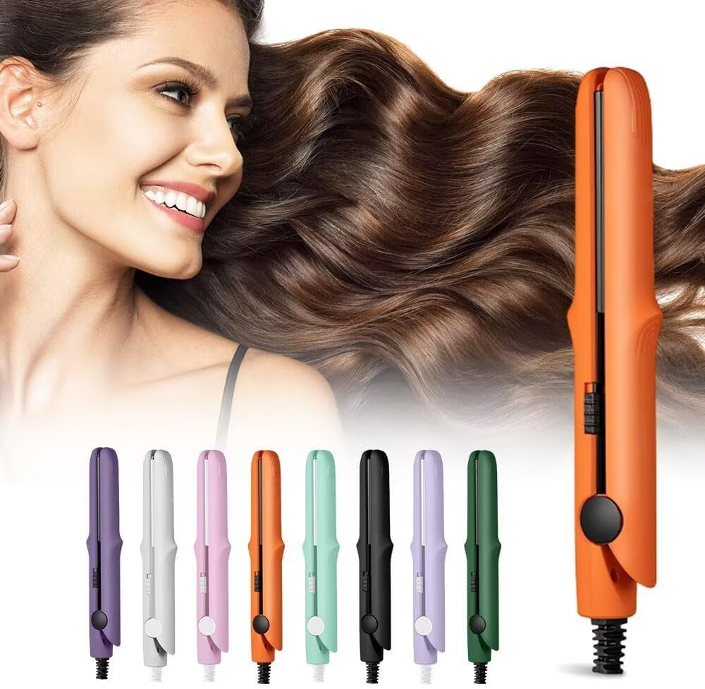 BOSENIYU 2 In1 Mini Dual Purpose Curling Wand Flat Iron, Portable Hair Straightener Travel Curling Tool for All Hair Types. (Orange) image number 6