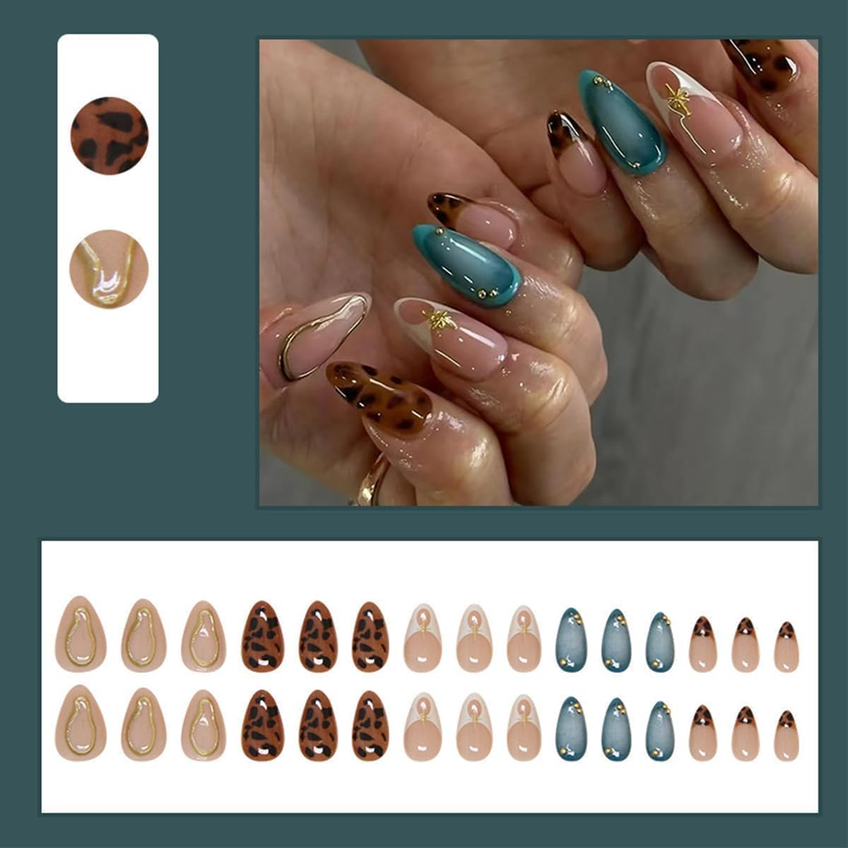 LYMCY Press on Nails French, Leopard Print 3D Irregular French Fake Nails, Artificial Nails for Women and Girls -24 Pcs image number 6