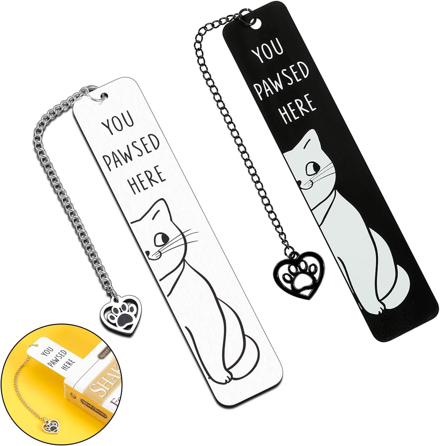 2 PCS Cute Cat Bookmark Stainless Steel Kitten Book Mark Funny Bookmarks for Women Men Teens Boys Girls image number 3