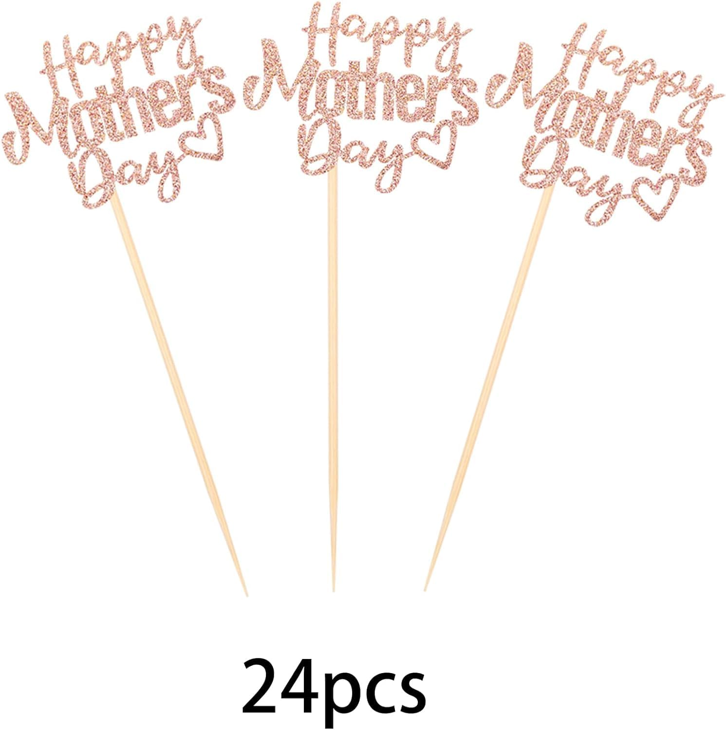 24 Pack Happy Mother'S Day Cupcake Toppers Glitter Hollow Heart Love Mother Best Mom Cupcake Food Picks Women Birthday Happy Mother'S Day Theme Party Cake Decorations Supplies Rosegold (#1) - 2 image number 5
