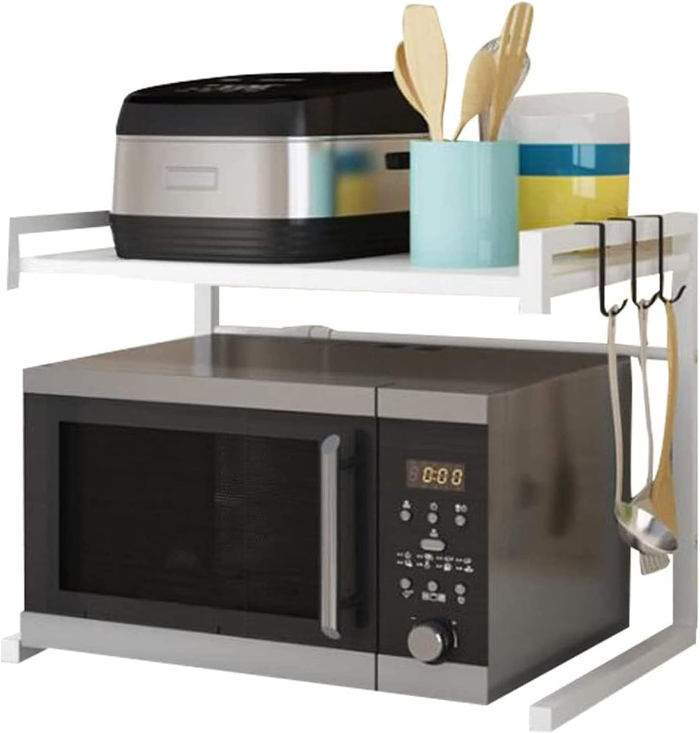 Microwave Shelf Kitchen Organiser Oven Rack Toaster Stand Shelf Storage Metal Cabinet Shelving Kitchen Supplies Tableware (Black) image number 2