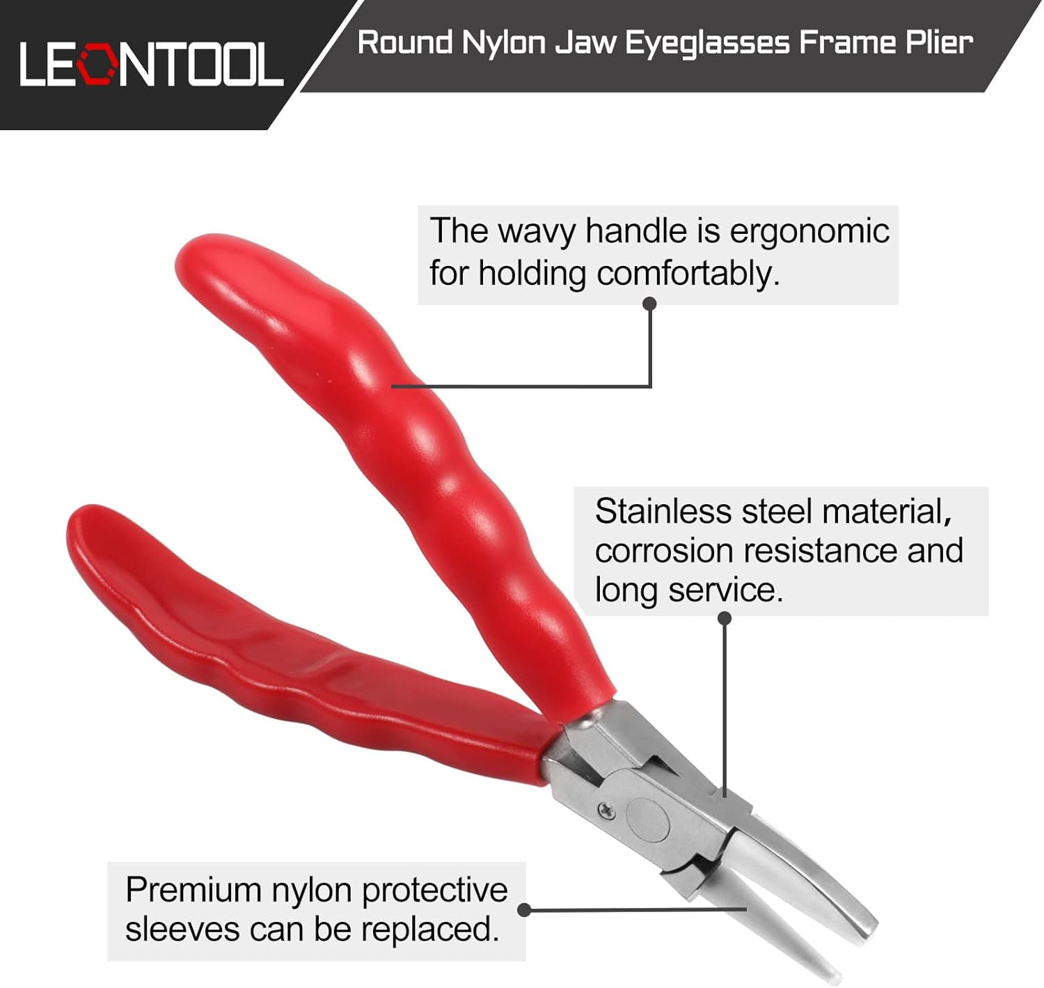 LEONTOOL 6 Inches Half round Pliers Nylon Jaw Eyeglasses Frame Repairing Plier Adjusting Eyeglass Arms Optical Hand Tool with Screwdriver and Glasses Cloth Random image number 6