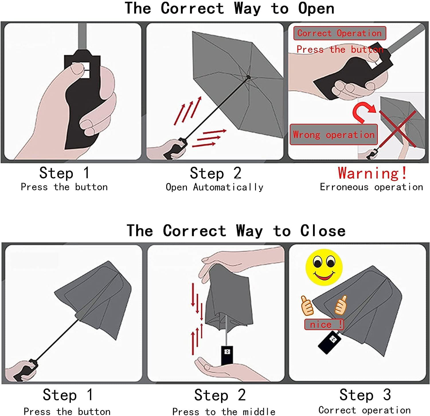 AIXICWXI Full Automatic Folding Transparent Auto Open Close Umbrella Travel Umbrella Tri-Fold Clear Rain Umbrella with Frosted Handle Clear Folding Umbrella Windproof - White image number 6