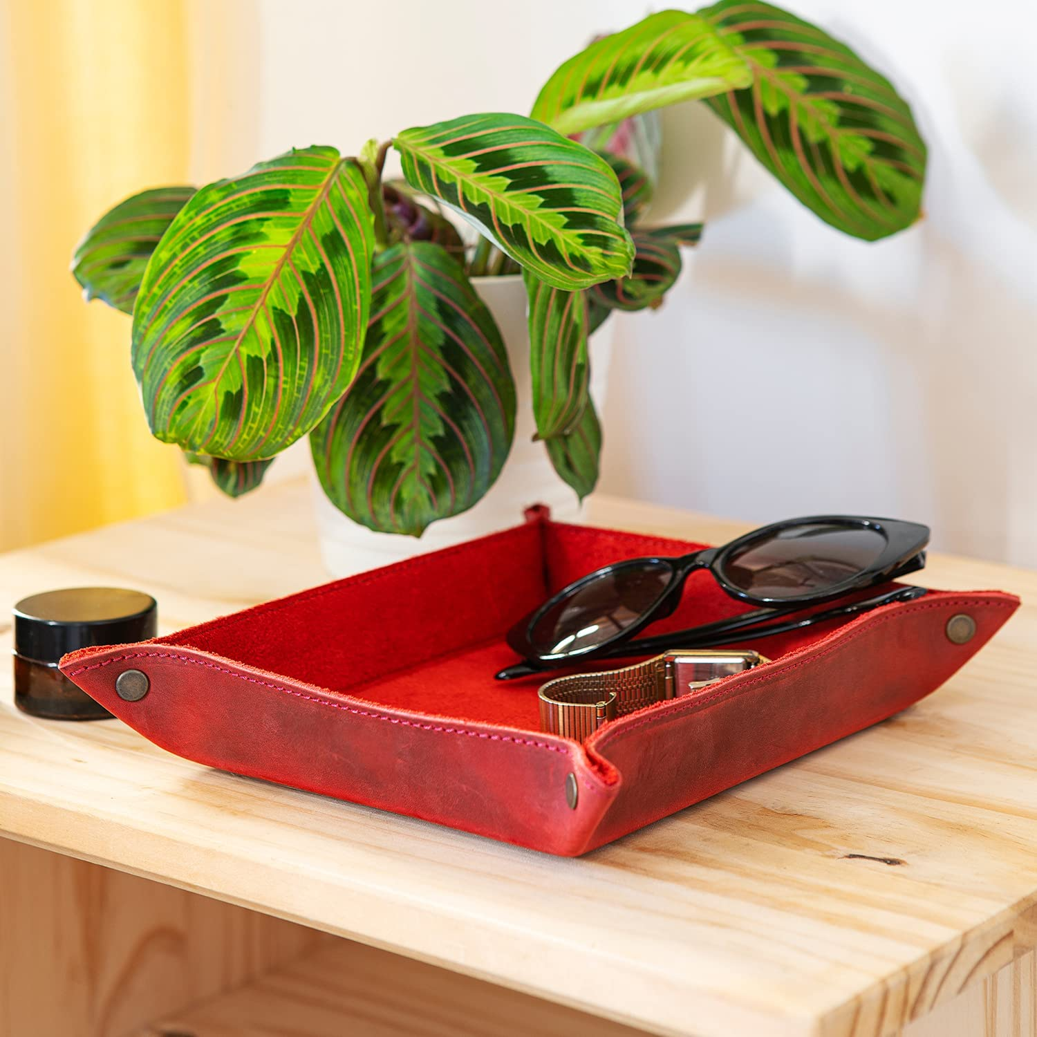 Londo Genuine Leather Tray Organizer Storage for Wallets Watches Keys Coins Cell Phones and Office Equipment - Black - Brown image number 3