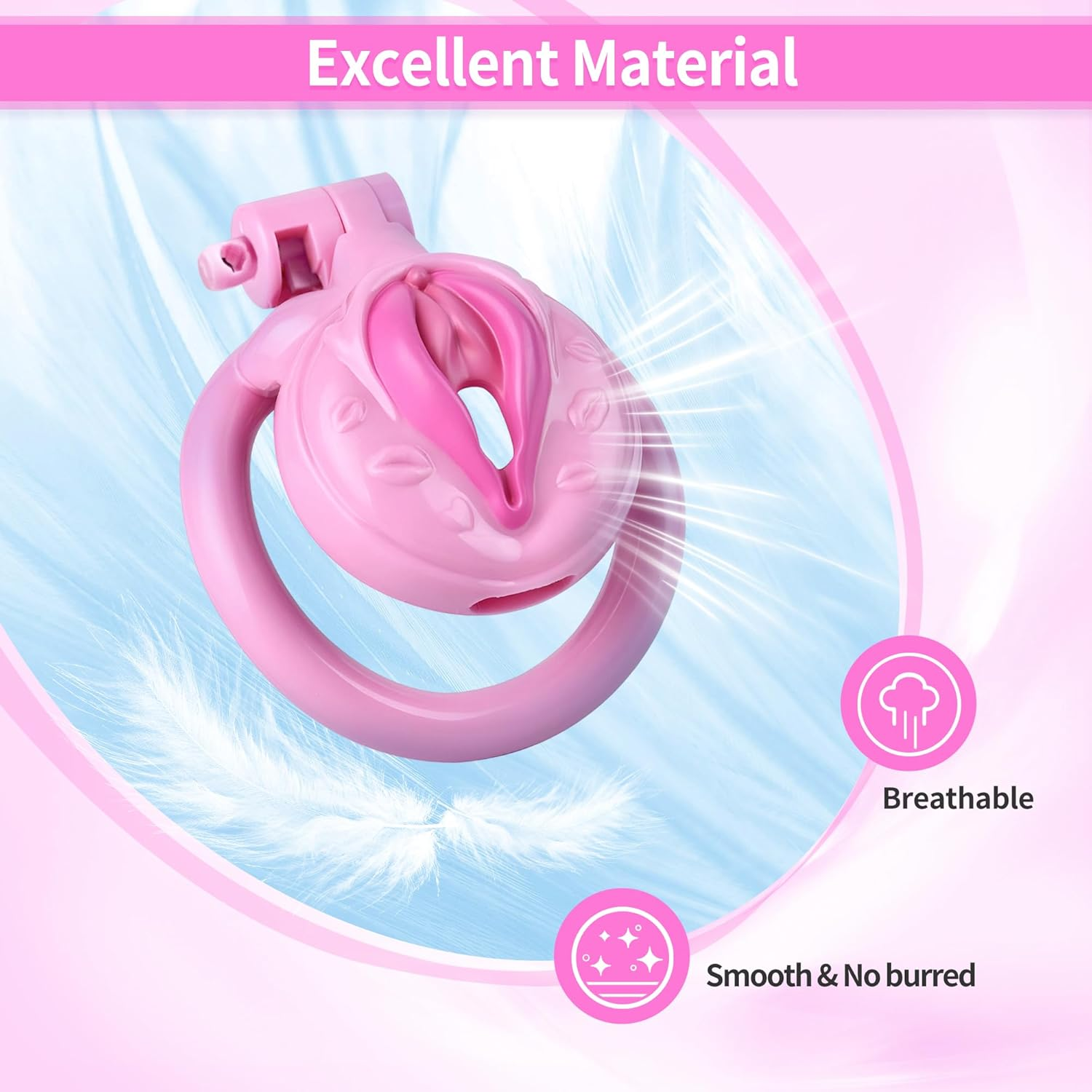 BEWISH Men'S Chastity Cage with 4 Pink Penis Rings Male Chastity Device Penis Cage Genuine Chastity Clitoral Cage Men Locked Pussy Penis Cage BDSM Bondage Sex Toy for Gay Couples image number 2