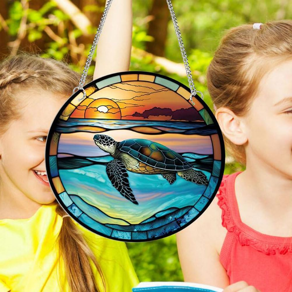 7.9'' Acrylic Window Hanging Decor,Stained Panel Hangings Decorative Acrylic Wall Decor Colorful Ornament Window Hangings for Outdoor Indoor Decor(Marine Turtle) - Flamingo image number 6