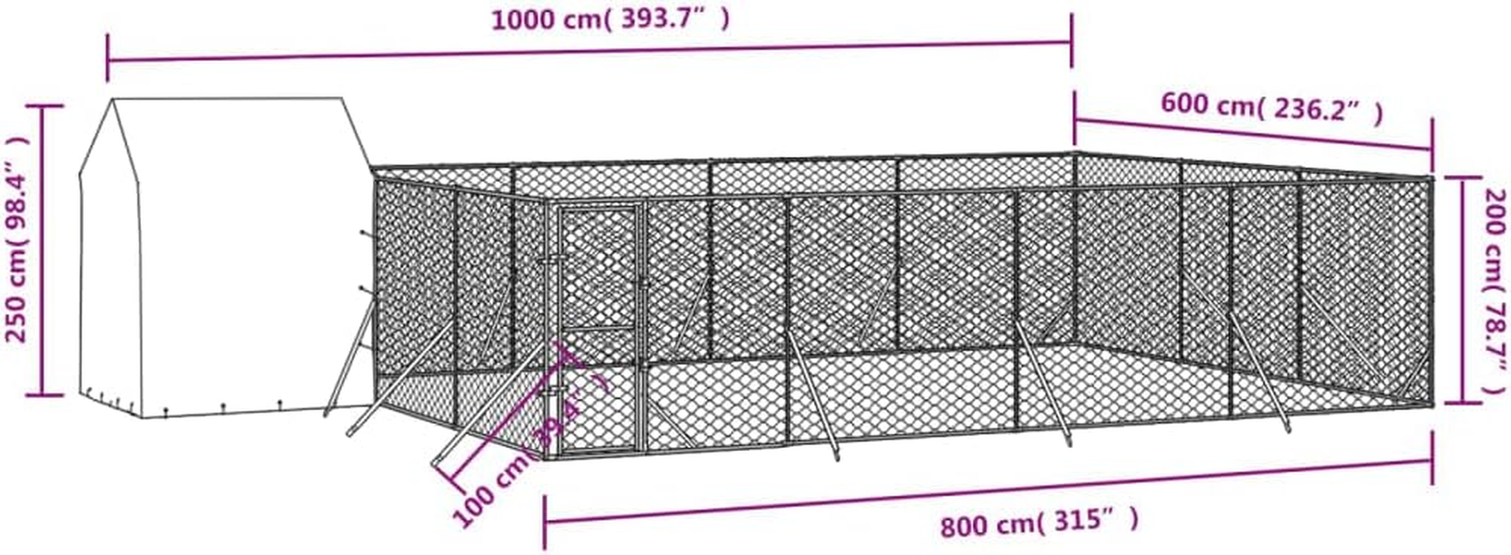 Outdoor Dog Kennel with Roof 10X6X2.5 M Galvanised Steel Pet Shelter Enclosure image number 2