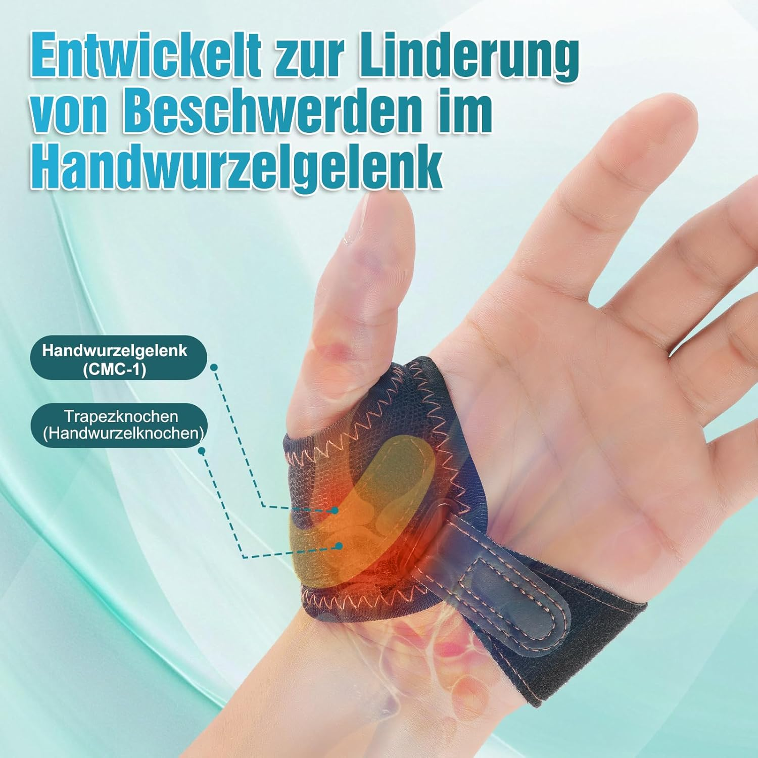 FORTEMOTUS CMC Thumb Orthosis for Saddle Joint Osteoarthritis with 2 Adjustable Straps for Relief from Rhizarthrosis and Base Instability, Left, L, 19-26 Cm image number 7