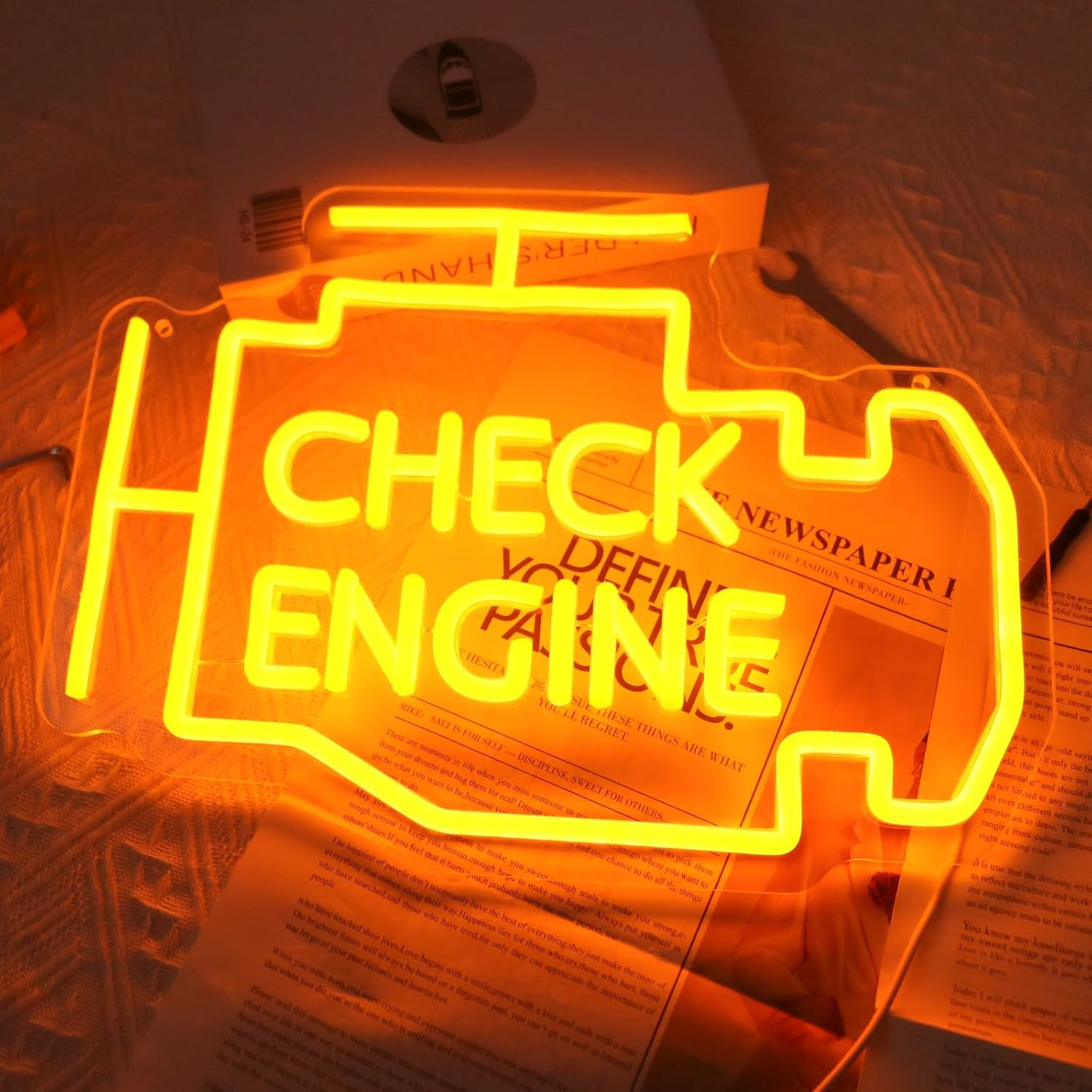 Uponray Check Engine Neon Signs, Garage Decor Neon Light, LED Check Engine Neon Sign for Wall Decor, Dimmable & Powered by USB Neon Lights for Car Repair Shop Workshop Warehouse Background Car Party image number 2