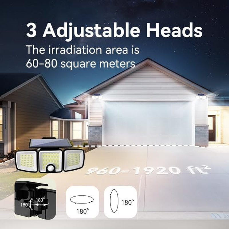 LUCISPIRA Quick Charge Solar Lights Outdoor，223 Leds with Motion Sensor, 3 Adjustable Head，Security Lights with Solar Power image number 3