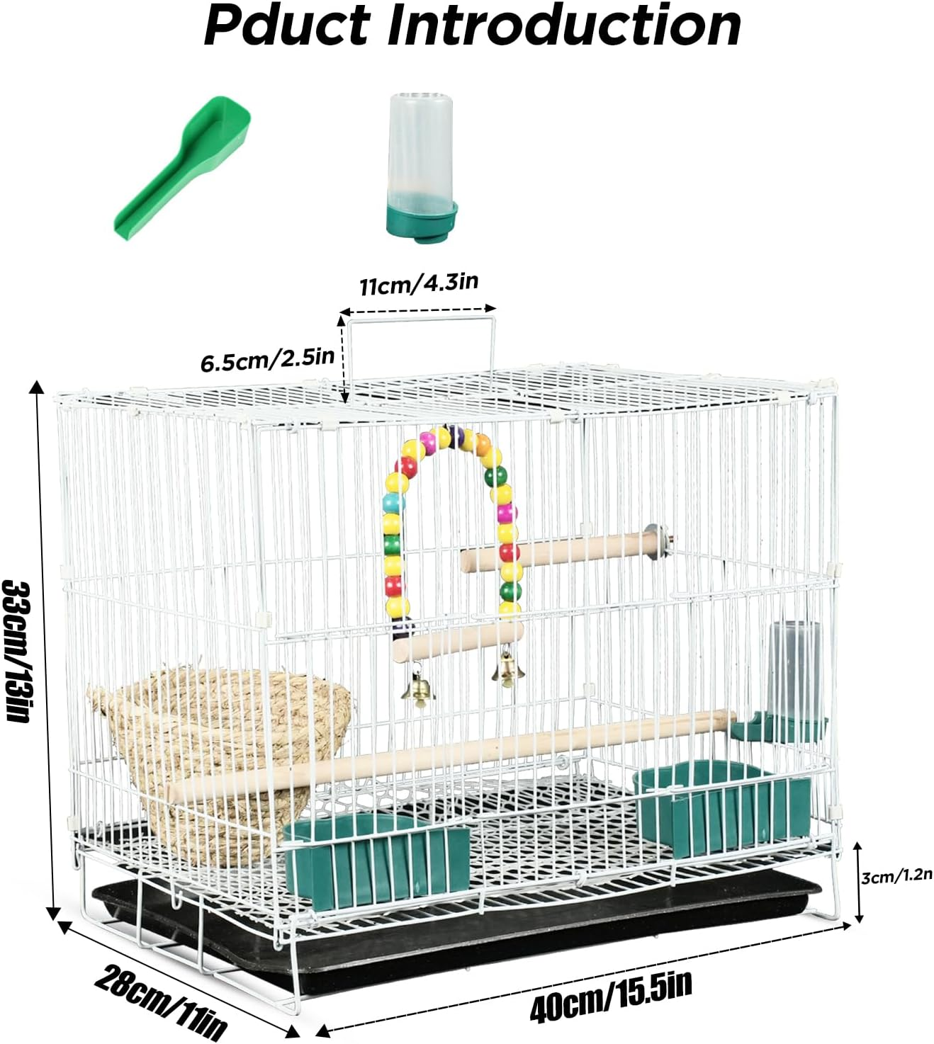 Lightweight Bird Cage Set,With Birdcage,Bird Toys,Straw Bird Nest,And Convenient Cleaning Tray,Suitable for Long Tailed Parrot, Love Bird, Parrot, Sparrow, Canarie, Suitable for Families or Travel image number 2
