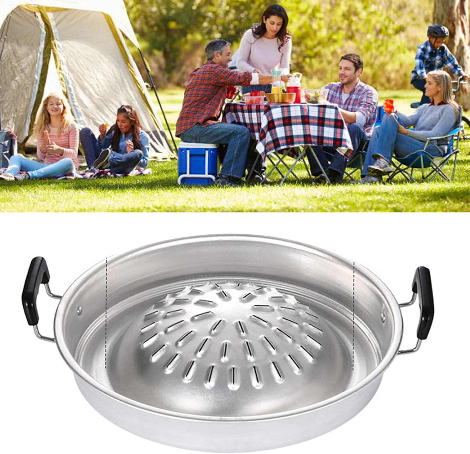 Aluminum Steak Charcoal Coal Pan, Traditional Thai Taste, Double Cooking, Wide Use with Quick Cooking for Family Reunions Outdoors, (L) image number 1