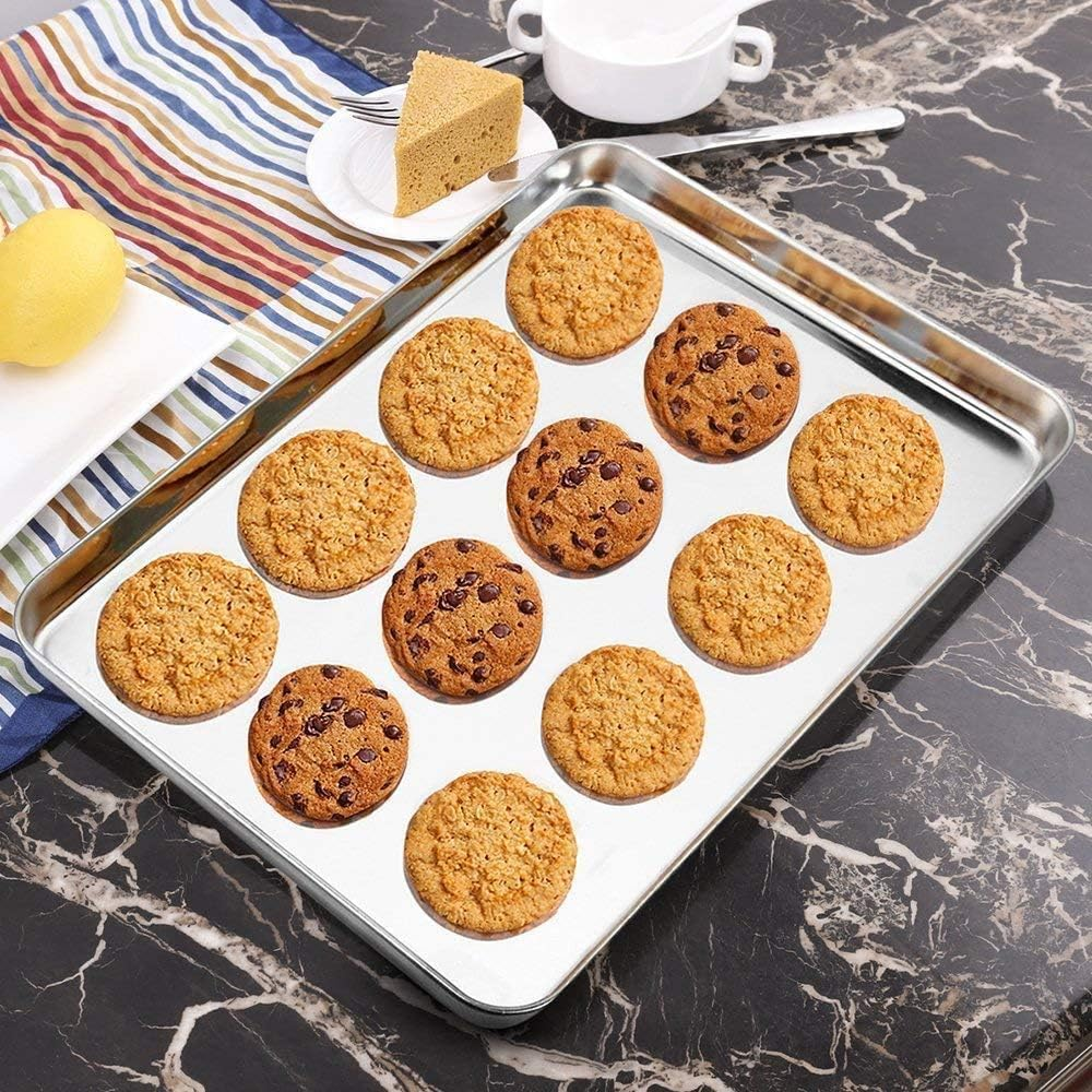 Baking Sheets Set of 2, Stainless Steel 2-Piece Cookie Sheet, Toaster Oven Baking Pan Set, Rectangle Size 16 X 12 X 1 Inch, Healthy & Non Toxic, Mirror Finish & Rust Free, Dishwasher Safe(16Inch) image number 3