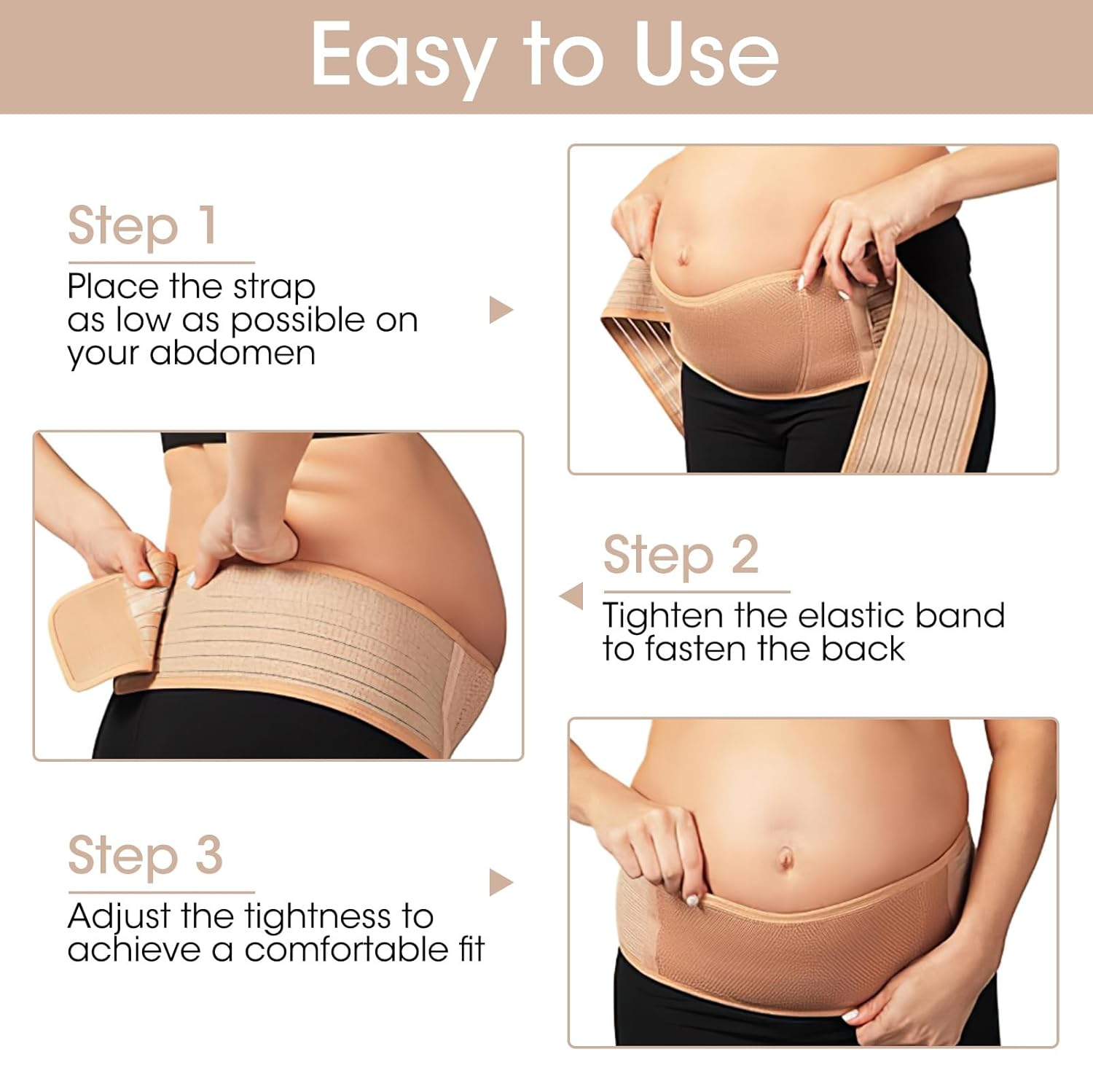 Maternity Belly Belt Band for Pregnancy, Adjustable Breathable Back-Support Comfort for Pregnant Women, Relieve Pelvic Waist Back Abdominal Pain & Nude Stretch Fabric with 1 Size image number 5