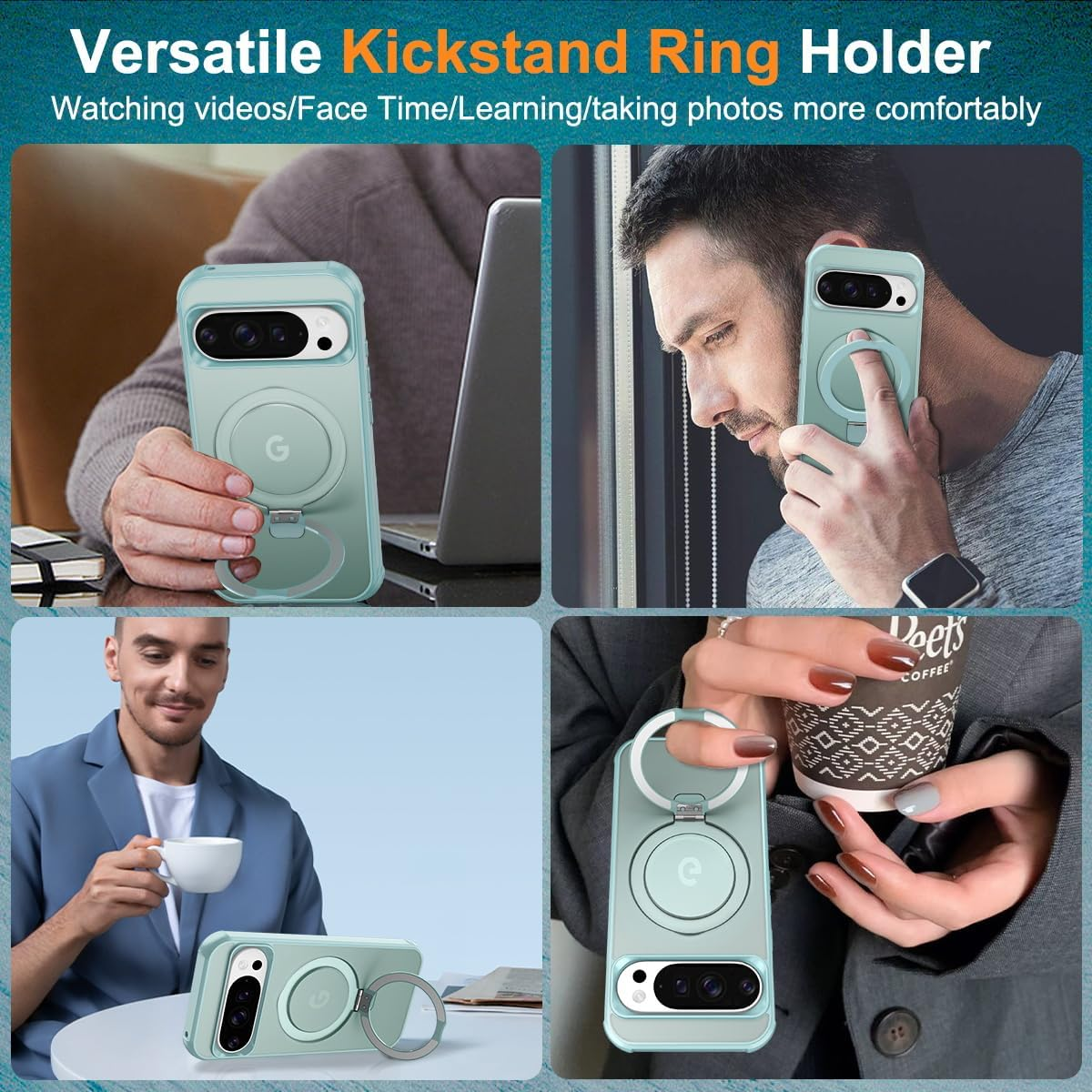 ELEPIK for Google Pixel 10 Pro XL Case with Adjustable Ring Stand, [Compatible with Magsafe] [Wireless Charging Compatible] Military Grade Magnetic Protective Phone Cover, Blue image number 2