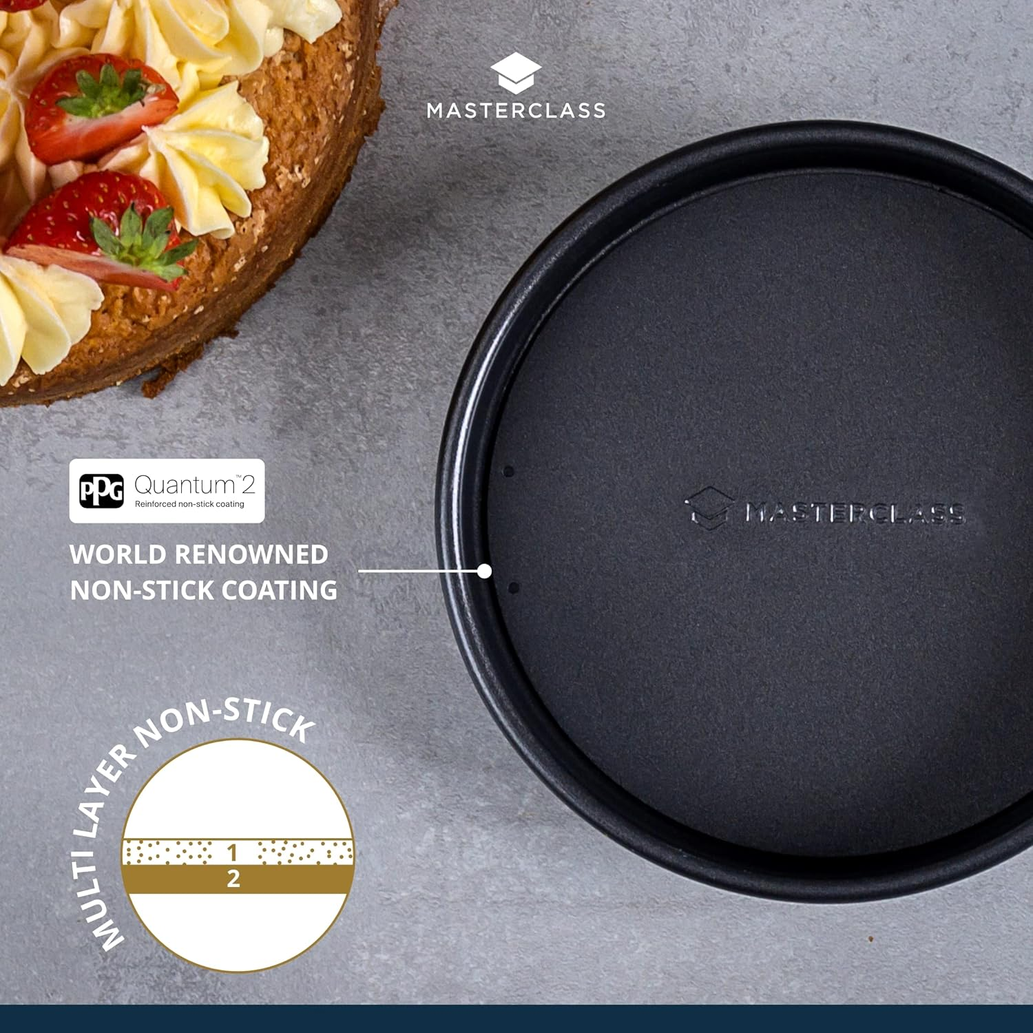 Masterclass Non-Stick Deep round Cake Tin with Loose Base, 18 Cm (7") image number 2