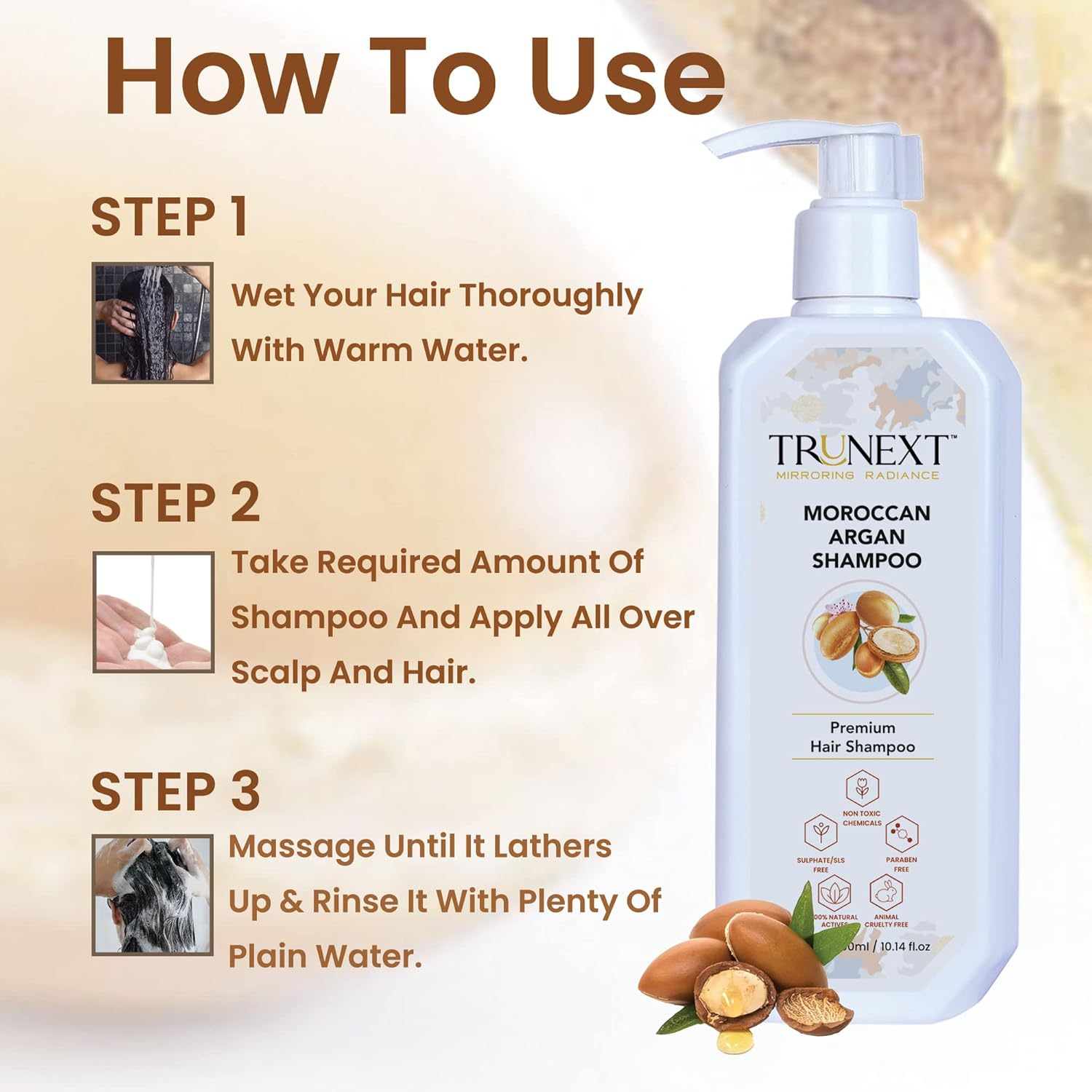 TRUNEXT MOROCCAN ARGAN OIL 200ML +ARGAN SHAMPOO 300ML- HAIR COMBO, HAIR CARE ROUTINE, HAIR SET, HAIR KIT image number 6