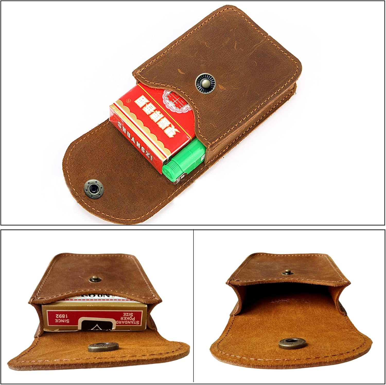 Aolaso Leather Playing Card Case, Single Playing Cards, Deck Card Box for Men, Leather Mini Belt Bag image number 1