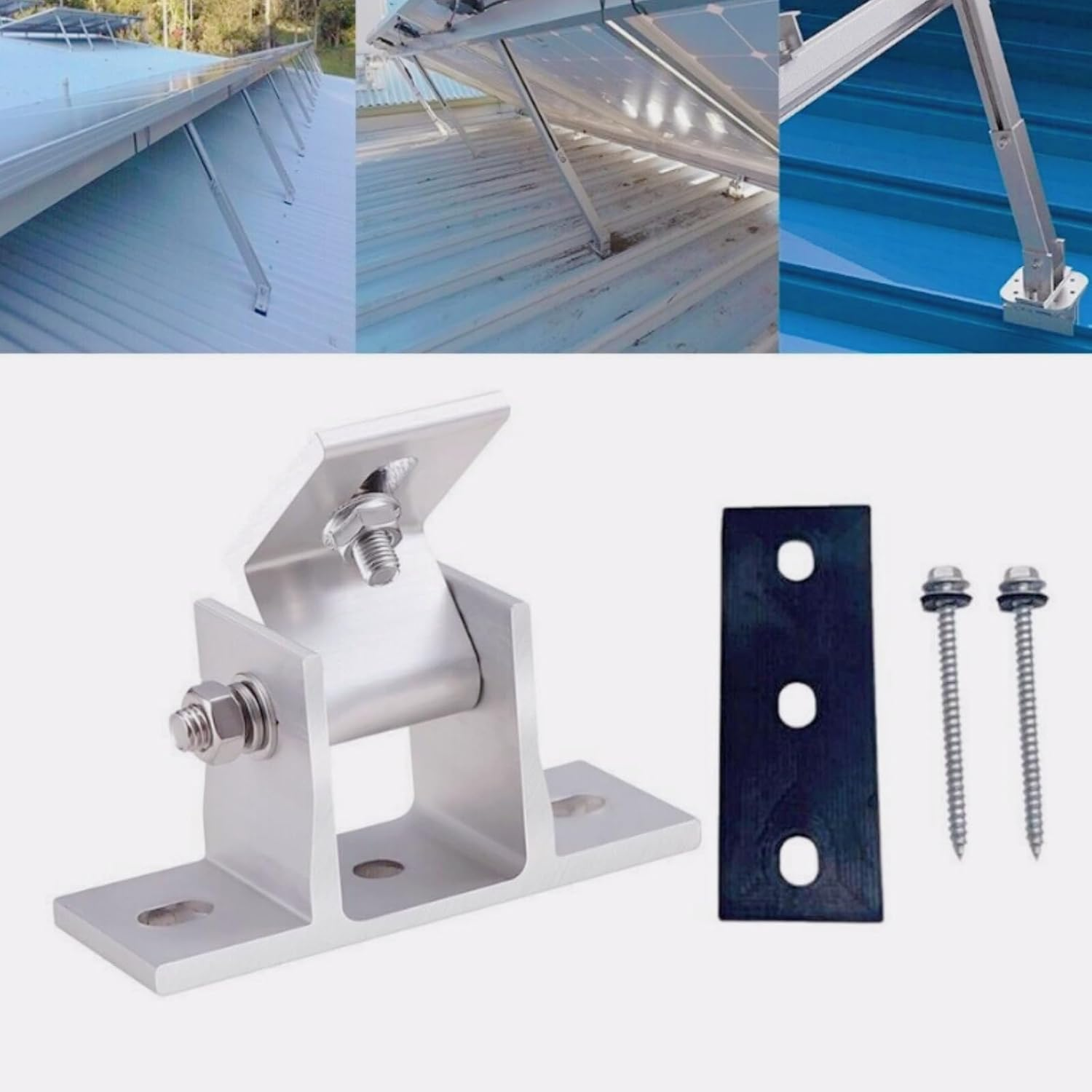 KUGONTC 4Set Adjustable Solar Panel Tilt Mount Bracket Base, Tilt Angle 10&deg;-60&deg; Flat Roof Mount Holder, RV Solar Panel Mounts Clamp, Solar Panel Roof Panel Stand image number 6