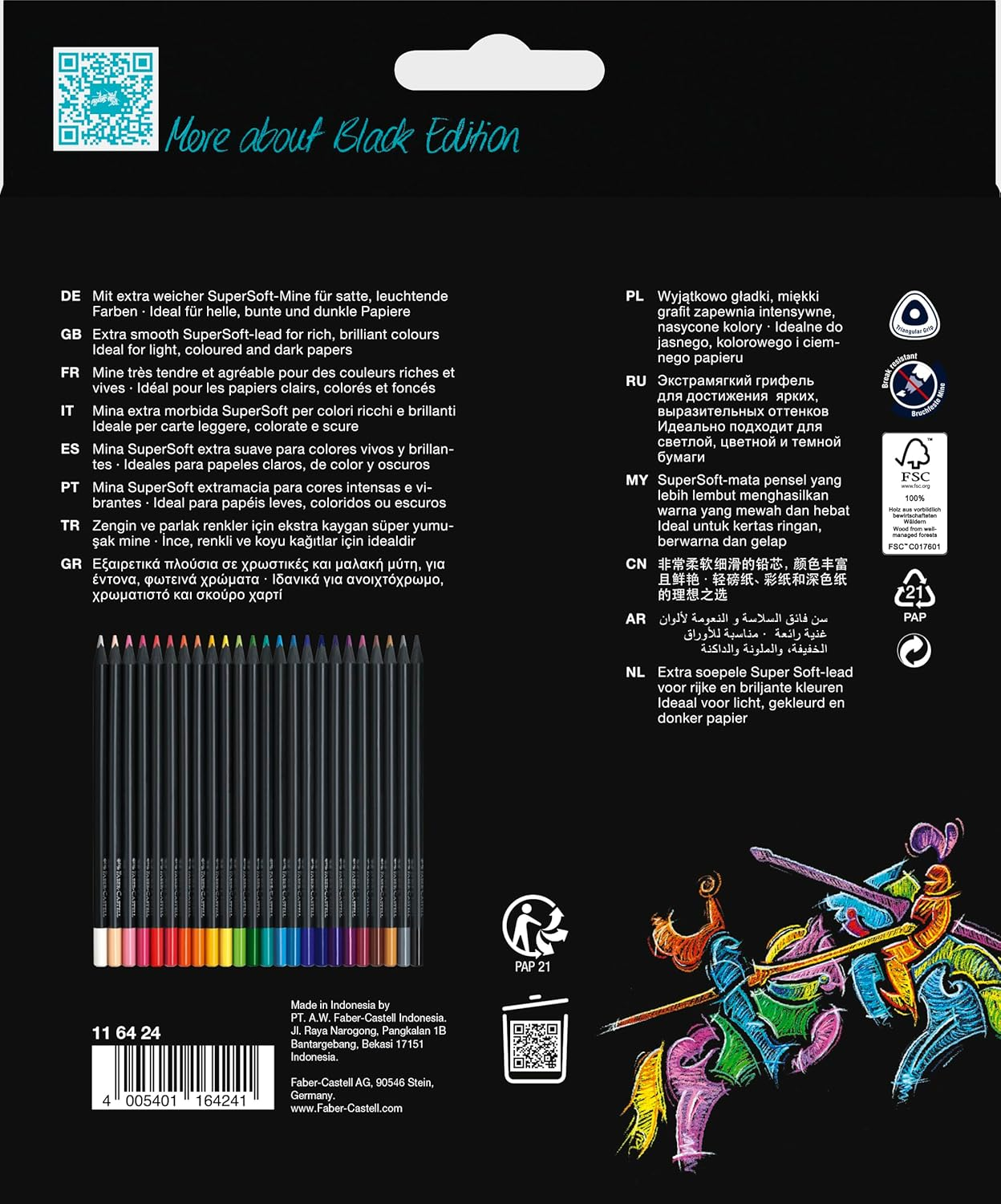 Faber-Castell Black Edition Colour Pencils, Assorted Pack of 24 (16-116424) Multicolor