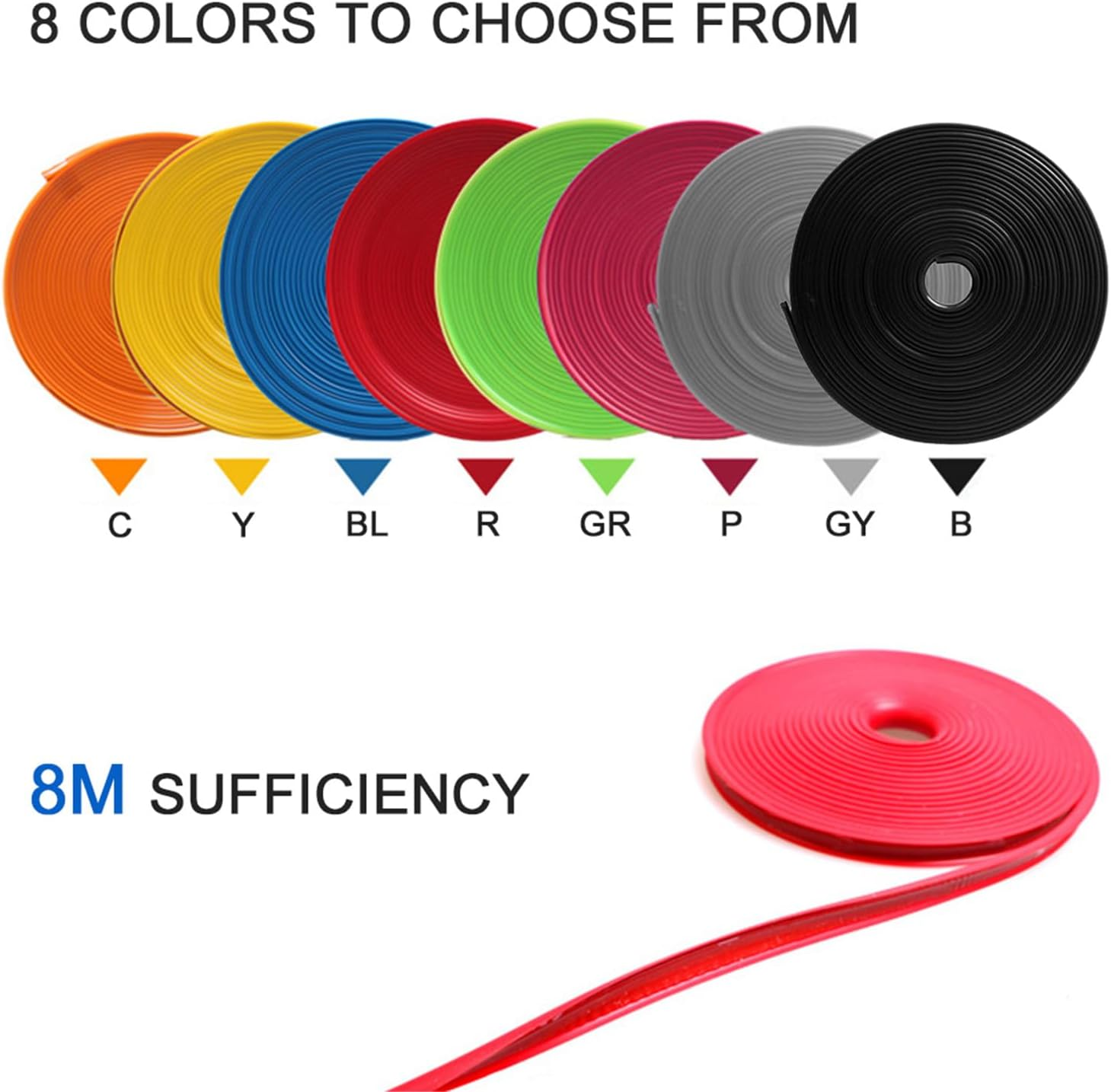 8M Car Stickers Car Vehicle Color Wheel Edge Rims Protectors Decor Strip Tire Guard Line Rubber Moulding Trim Tire Protection Red 8M Red 8M image number 2