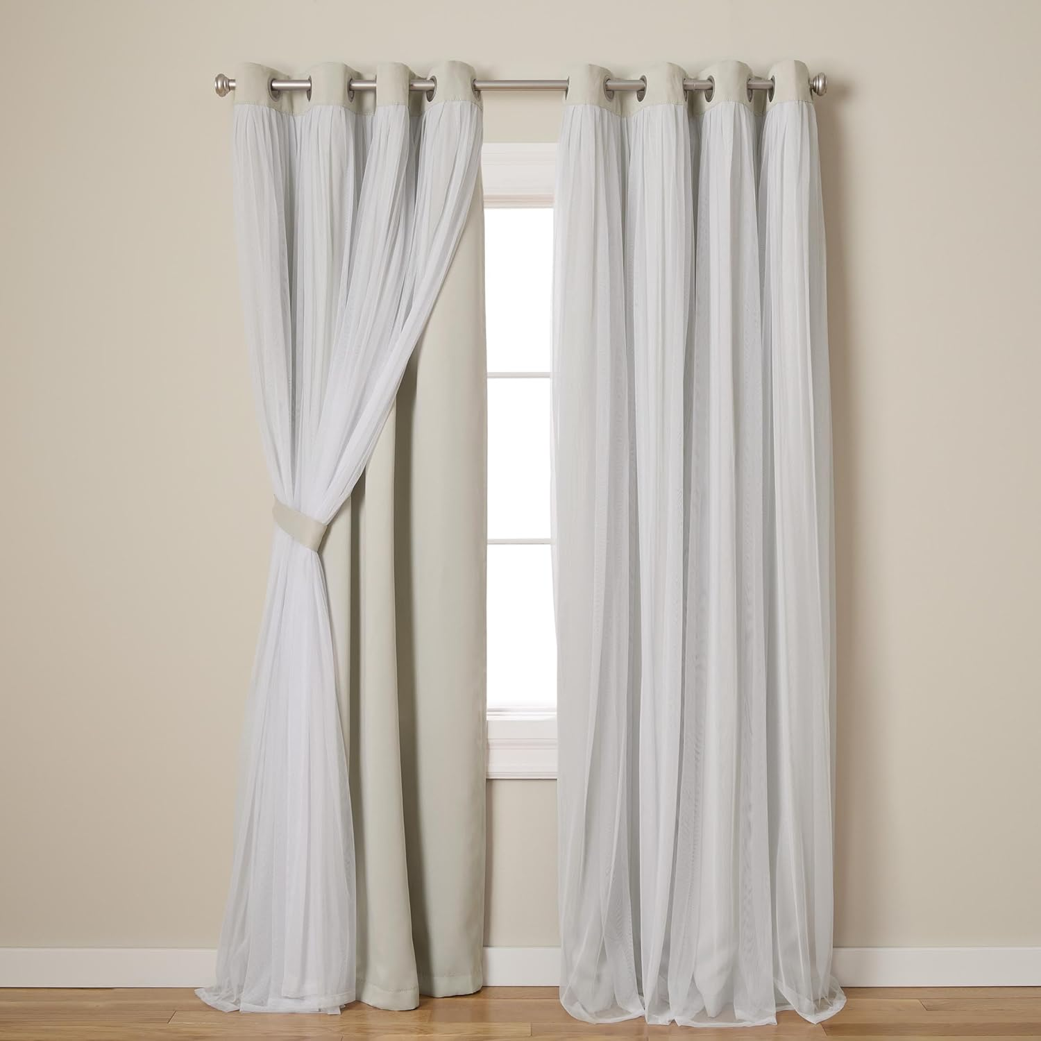 TOWN & COUNTRY LUXE Talia Double Layer Indoor Curtains, Sheer and Room Darkening Blackout, Grommet Top, Energy Efficient, 2-Pack Set, 52"X120", Aqua