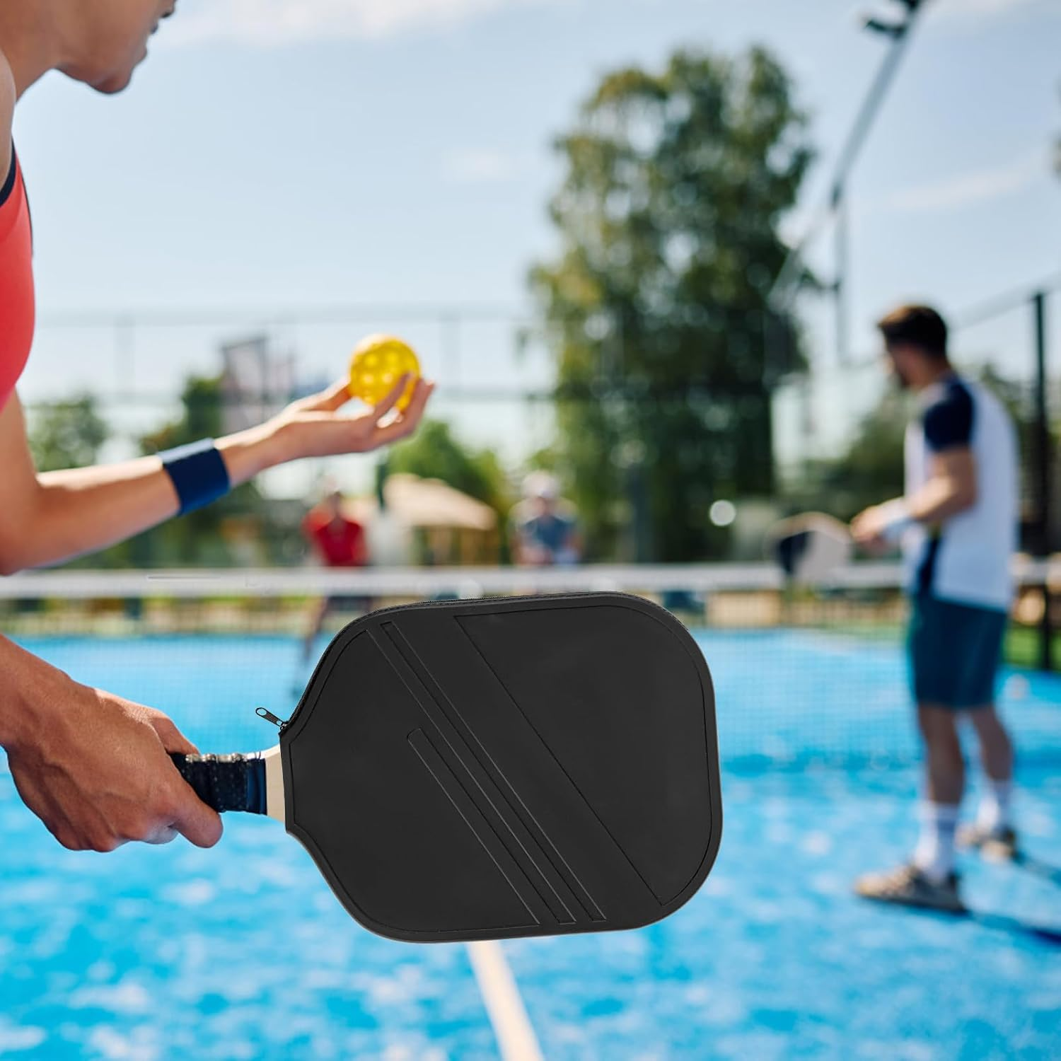 Pickleball Racquet Cover, 10.63X8.27 Inch Universal Silicone Pickleball Racket Sleeve Paddle Storage Bag Pickleball Racket Case for Most USAPA Standard & Lengthened Pickleball Racquet (Black)