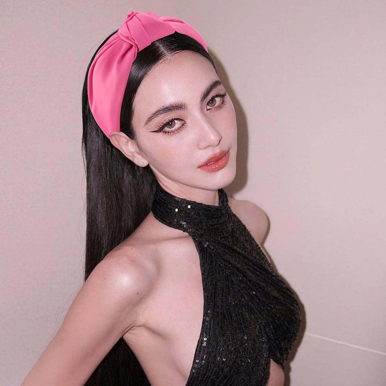 VELSCRUN Headbands, 2 Pcs Wide Knotted Hairbands for Women in Pink and Red, Satin Hair Accessories for Washing Face, Hairbands for Women, Hairband Gifts for Women Gilrs image number 2