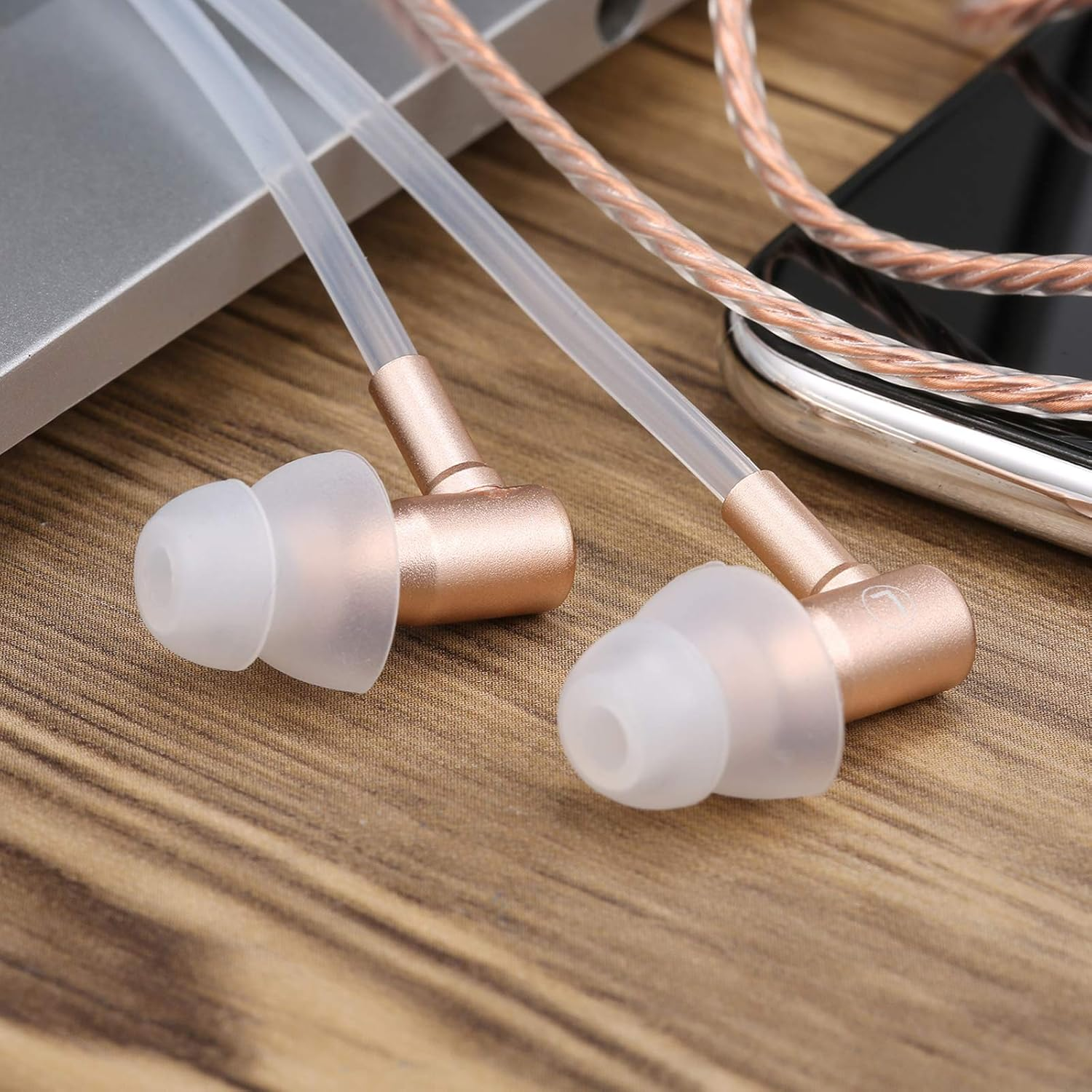 Julycrab FC31 Air Tube Anti-Radiation In-Ear Headphones 3.5Mm Wired Music Headset Radiation Free Earphone Noise Reduction Line Control with Mic - Rose Gold image number 3