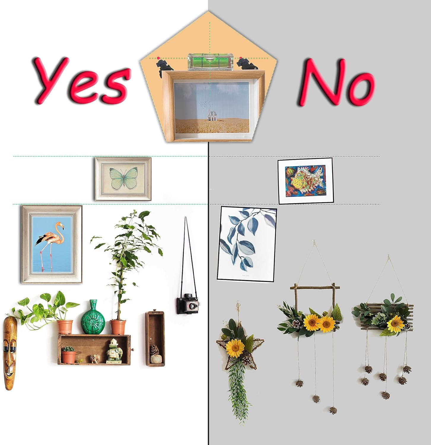 GTCWINCN Picture Hanging Kit - Picture Hole Marked Tool ，Easily Hang Picture ，Includes 40-Piece Hanging Essentials Drywall Anchor, Screw, Sawtooth Hangers, Nails, Single Keyhole Hangers and for Frames Wall Mounting image number 3