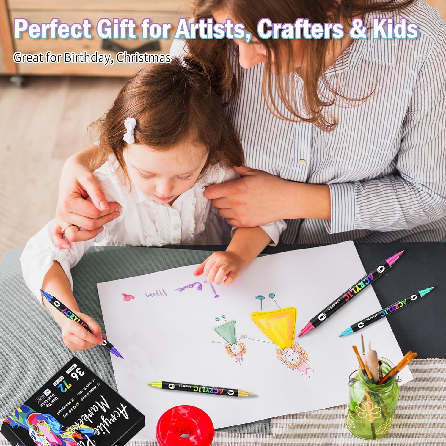 Dual Tip Acrylic Paint Markers, 36 Pens 72 Colors, Water-Based Quick-Dry Opaque Art Markers for Rock Painting, Glass, Wood, Ceramic, DIY Crafts, Scrapbooking, Canvas, Adult Art Supplies, 1Mm/5Mm Tip image number 3