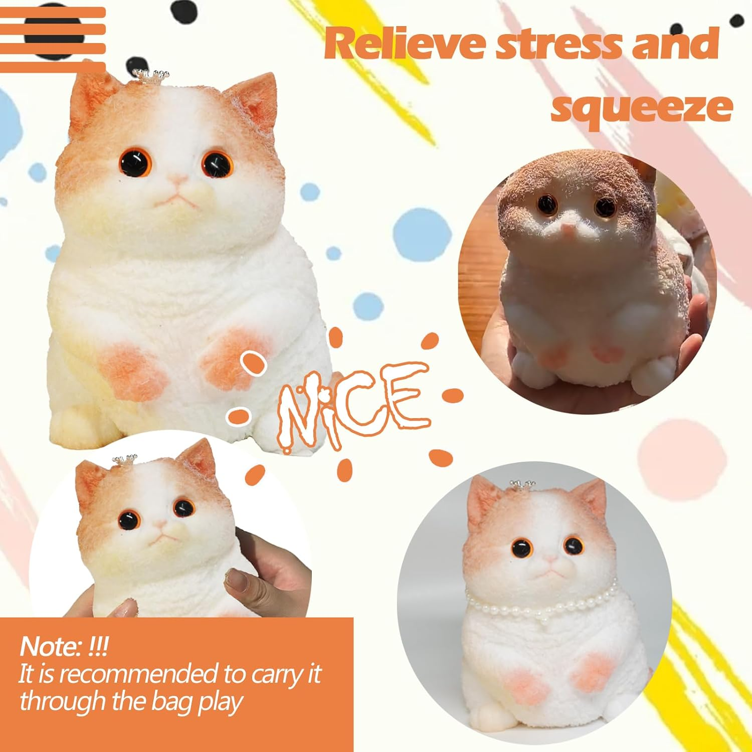 Taba Giant Cat Squishy for Kids Adults, Big Furry Cat Squishy Toys for Stress Relief, Super Soft Squeeze Fidget Toy (Crown Cat) image number 5