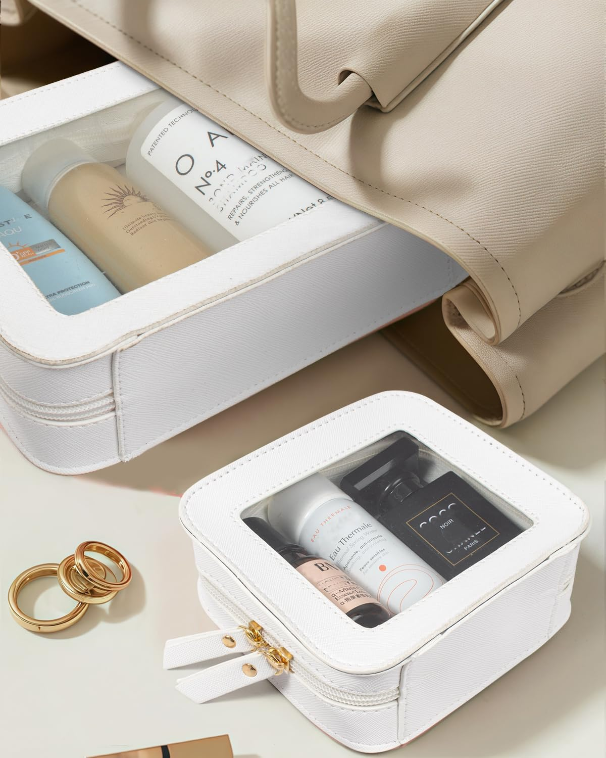 DDPOND Small Clear Makeup Bag for Women, Mini Cosmetic Bag Portable Makeup Pouch Organizer with Zipper Waterproof Travel Cosmetic Case Cute Travel Toiletry Bag Car Organizer for Essentials (Mini Pink)