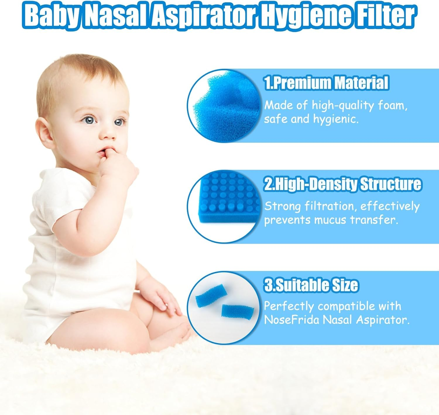 Nasal Aspirator Hygiene Filters 100PCS, Replacement for Nosefrida Nasal Aspirator Filters Safe Environmental, BPA, Phthalate & Latex-Free (100 Count +Tweezer)