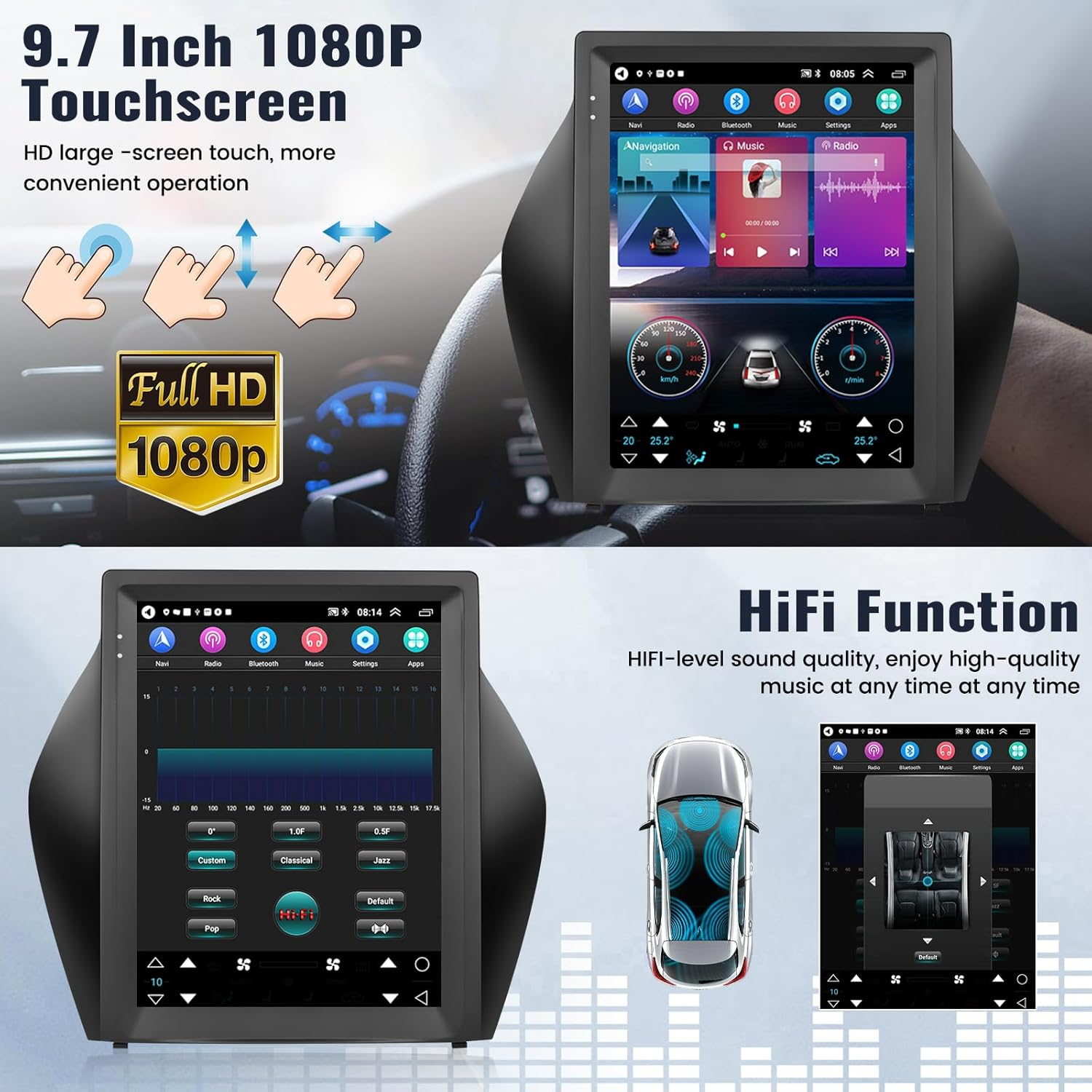 SIXWIN Android Car Stereo for Hyundai IX35 2010-2015 9.7 Inch Touch Screen Car Radio with Wireless Carplay Android Auto 2G+64G GPS Navigation Bluetooth FM Wifi Hifi Backup Camera MIC image number 4