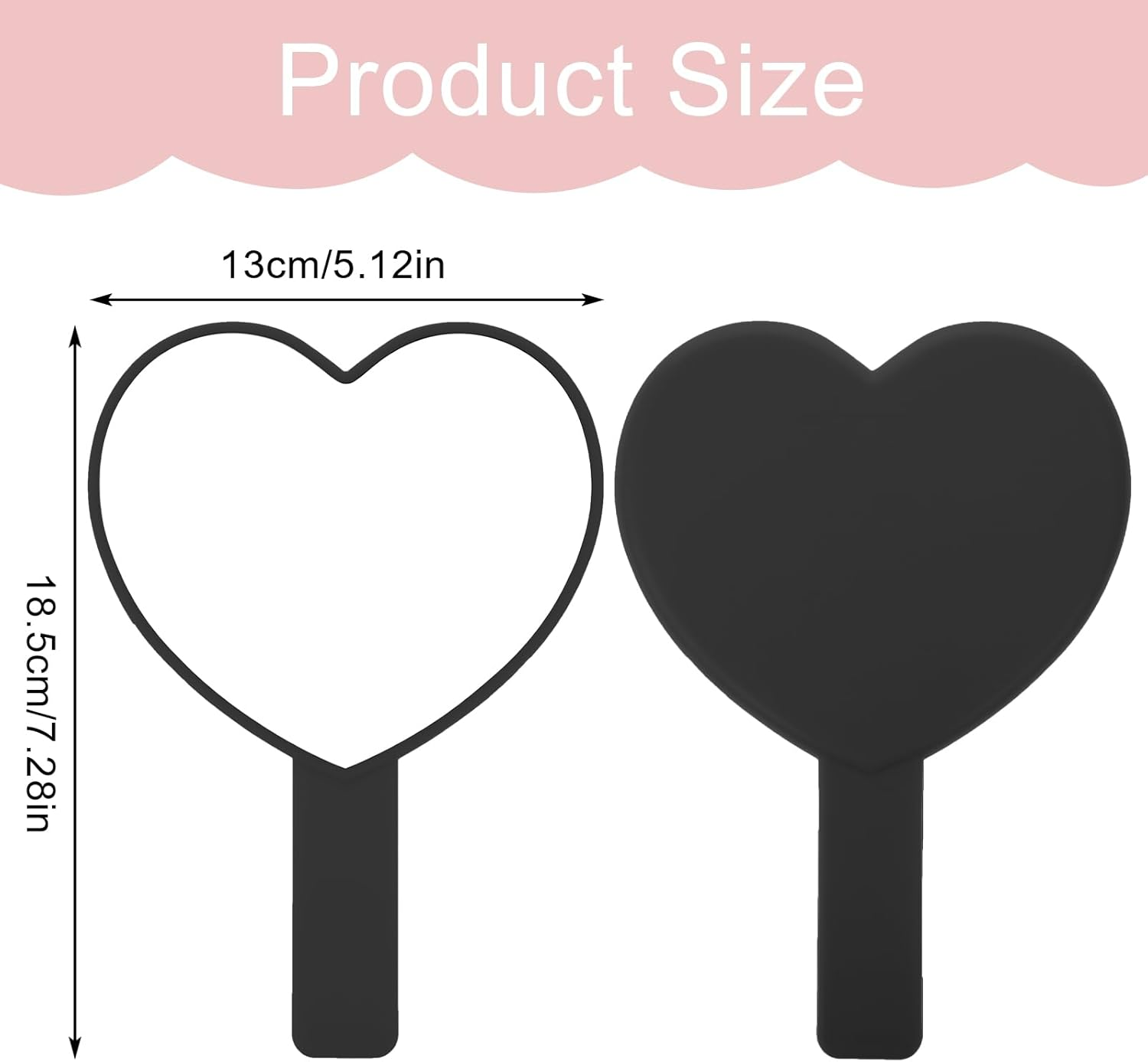 Heart-Shaped Travel Handheld Mirror - Heart-Shaped Makeup Hand Mirror with Handle - Portable Cosmetic Mirror for Women (Black) - Black image number 5