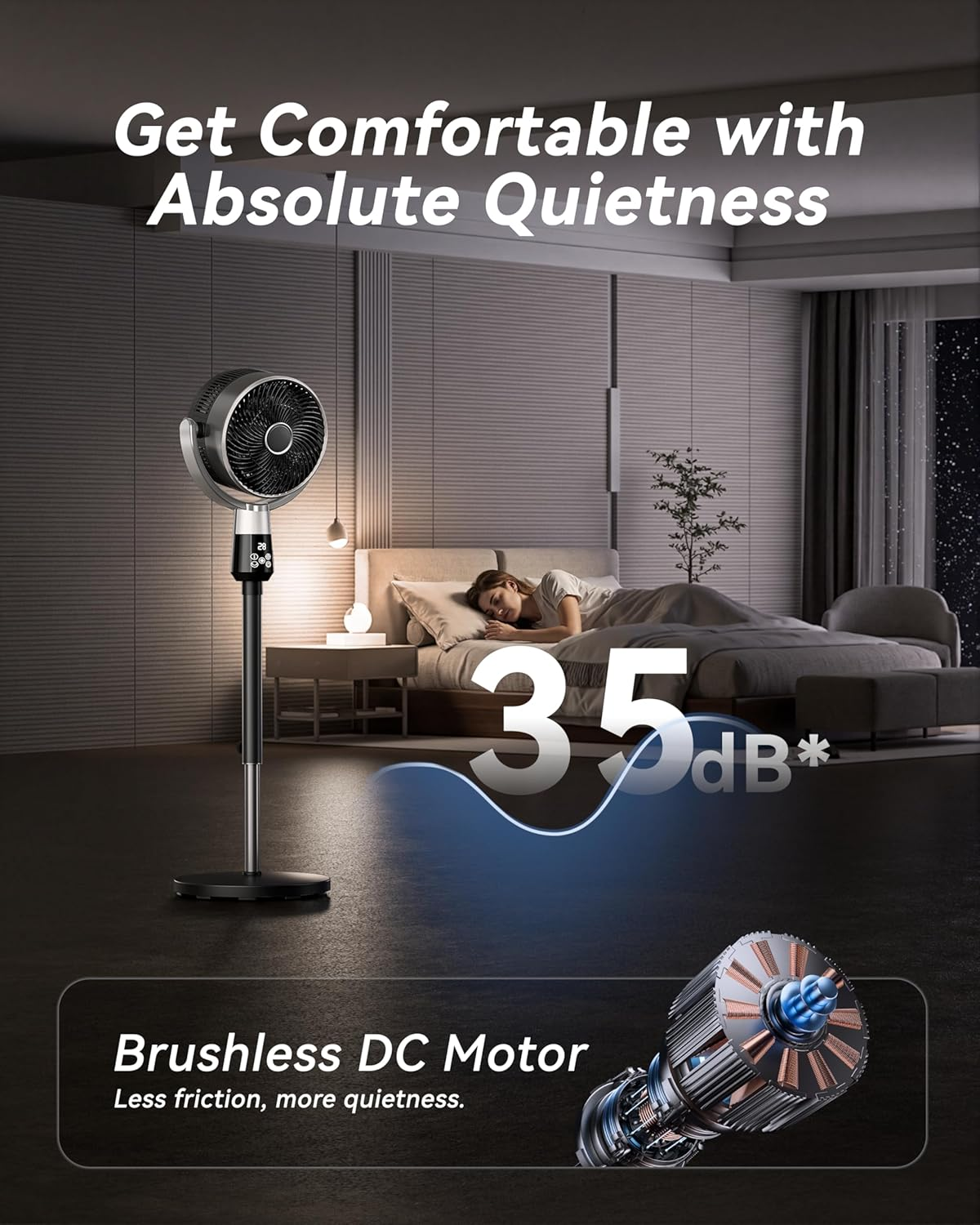 STORM HERO Pedestal Fan Air Circulator - 90&deg; Oscillating Standing Fans for Bedroom Home Office, 8 Speeds Air Circulation Floor Fan, Adjustable Height Silent Stand Tower Fan with Remote and 12H Timer image number 5