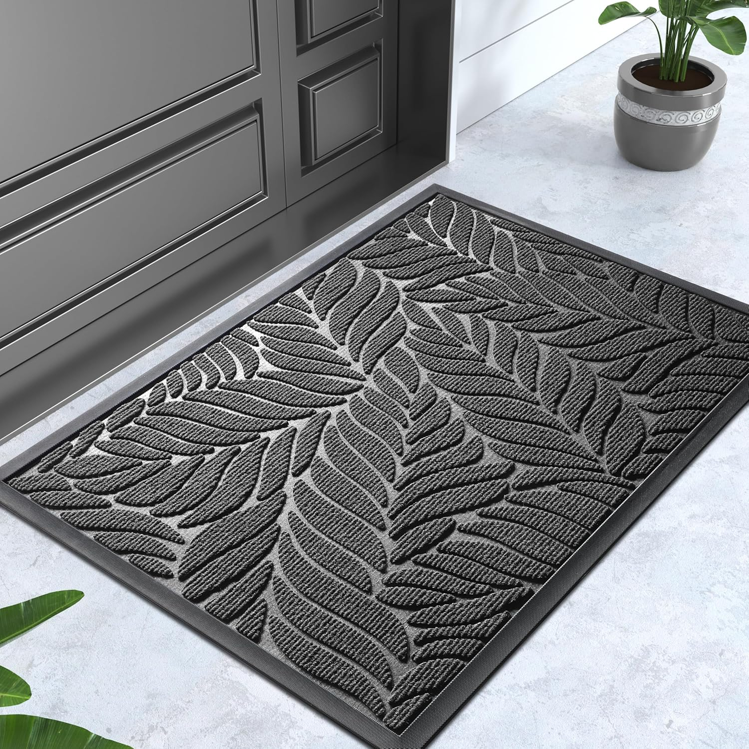 Yimobra Door Mat outside Entrance, All-Season Waterproof Indoor Outdoor Doormat, All-Weather Non-Slip Welcome Mats for Front Door, Low Profile, Patio Porch, 29.5X17, Grey image number 5