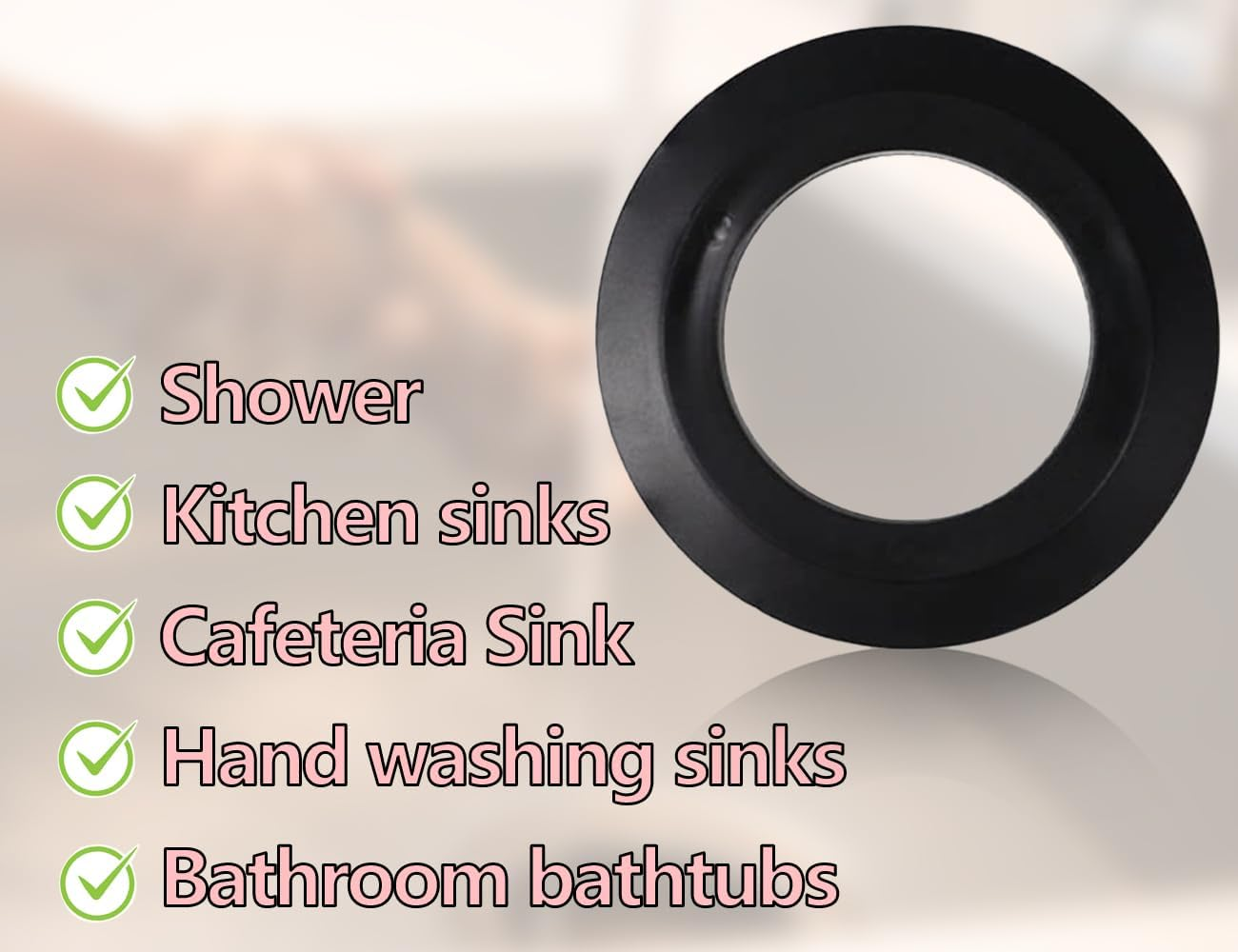 KAPSING Pack of 6 Sink Plugs, Replacement Seal, Black, Rubber Sink Plug Seals, Replacement Part for Diameter 78-83 Mm Strainer Basket image number 5