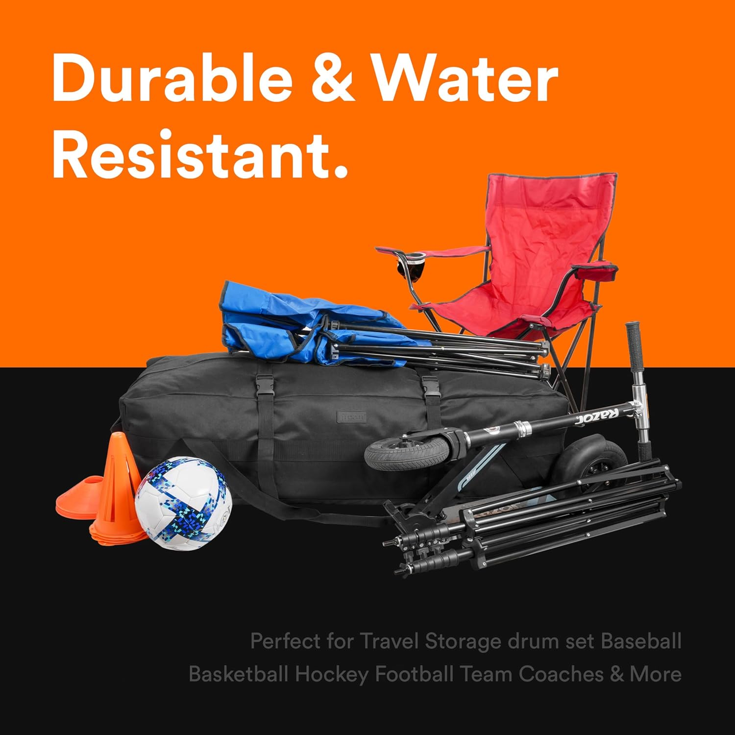 Fitdom Large Storage Travel Duffle Bag, Black, 45" X 12" X 12", Duffle Bag