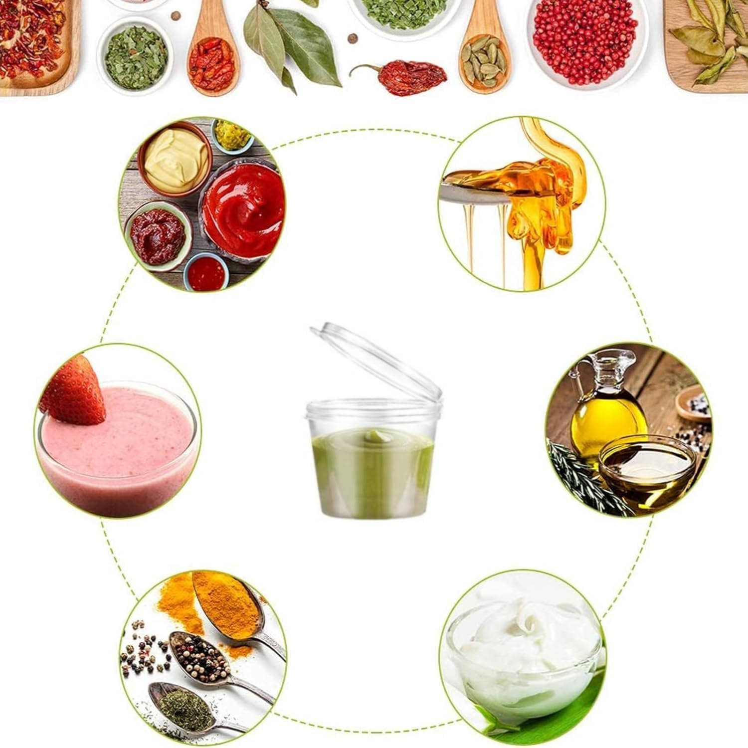 50 Pcs round Food Container Pots with Lids,Reusable Salad Dressing Container Containers,Clear Small Deli Pot Restaurants Takeaways Containers for Small Dips Chutney Ketchup Salads（25Ml） image number 4