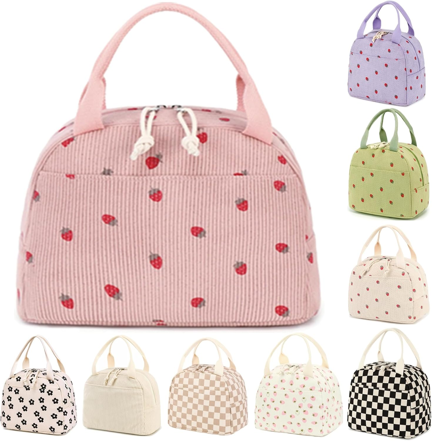 Insulated Lunch Bag for Kids - Adults, Reusable Corduroy Lunch Box Tote Bags, Leakproof Cooler Bag for Work Office Picnic School Travel BBQ